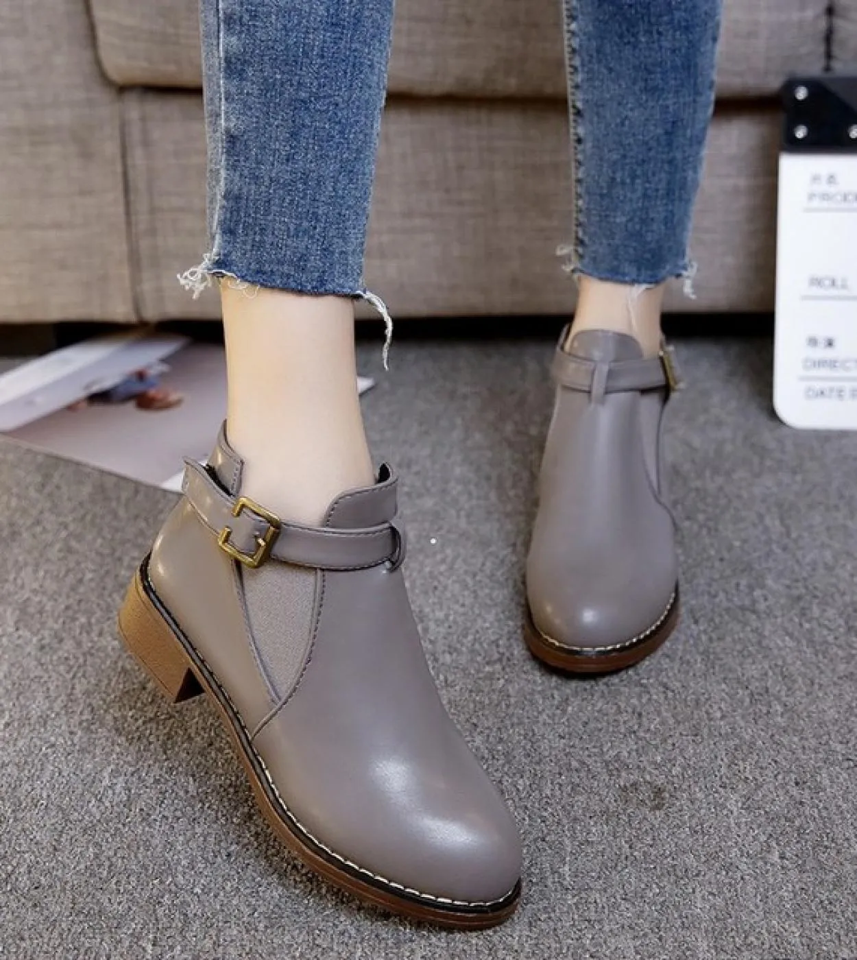 2022 Stivali da donna Stivaletti Moda Scarpe con plateau retrò Donna Punta tonda Med 3cm 5cm Zapatos De Mujer Scarpe da donna