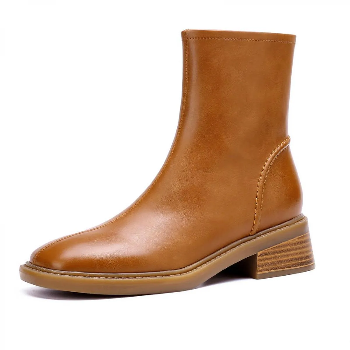 2023 Nuove Donne Del Cuoio Genuino Stivaletti Med Tacchi Punta Quadrata Signore Scarpe di Base Autunno Inverno Taglia 41 42 43 d