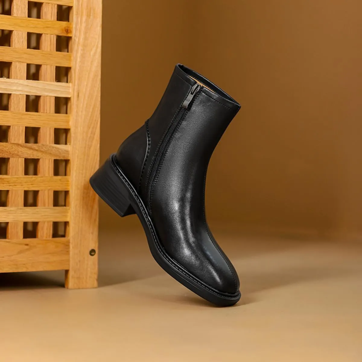 2023 Nuove Donne Del Cuoio Genuino Stivaletti Med Tacchi Punta Quadrata Signore Scarpe di Base Autunno Inverno Taglia 41 42 43 d