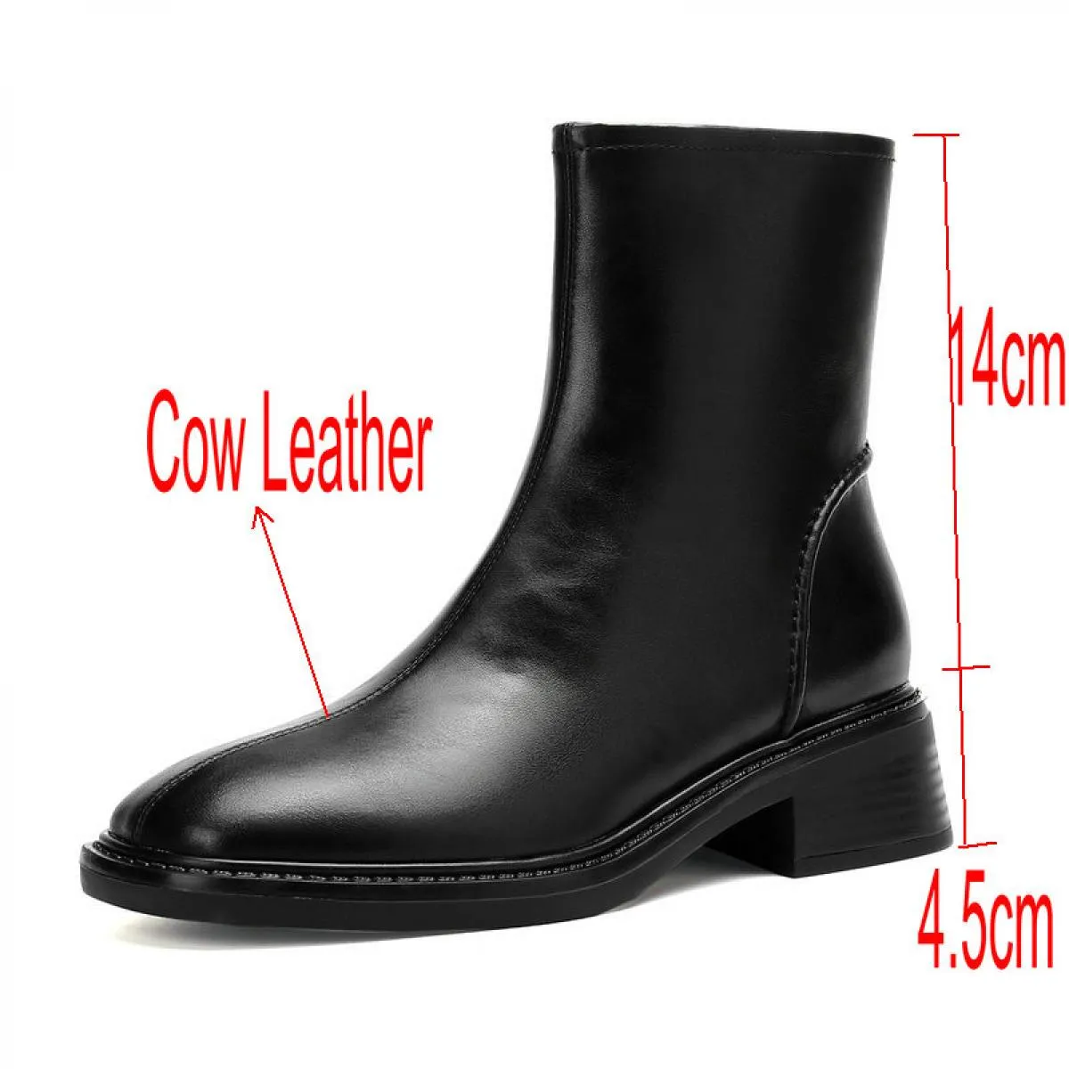 2023 Nuove Donne Del Cuoio Genuino Stivaletti Med Tacchi Punta Quadrata Signore Scarpe di Base Autunno Inverno Taglia 41 42 43 d