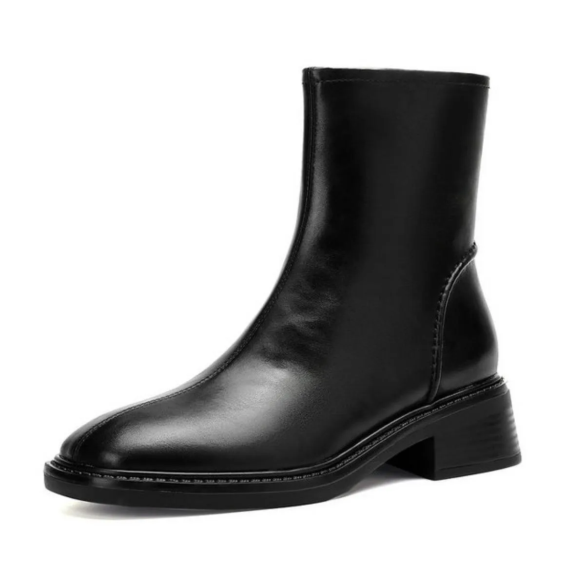 2023 Nuove Donne Del Cuoio Genuino Stivaletti Med Tacchi Punta Quadrata Signore Scarpe di Base Autunno Inverno Taglia 41 42 43 d