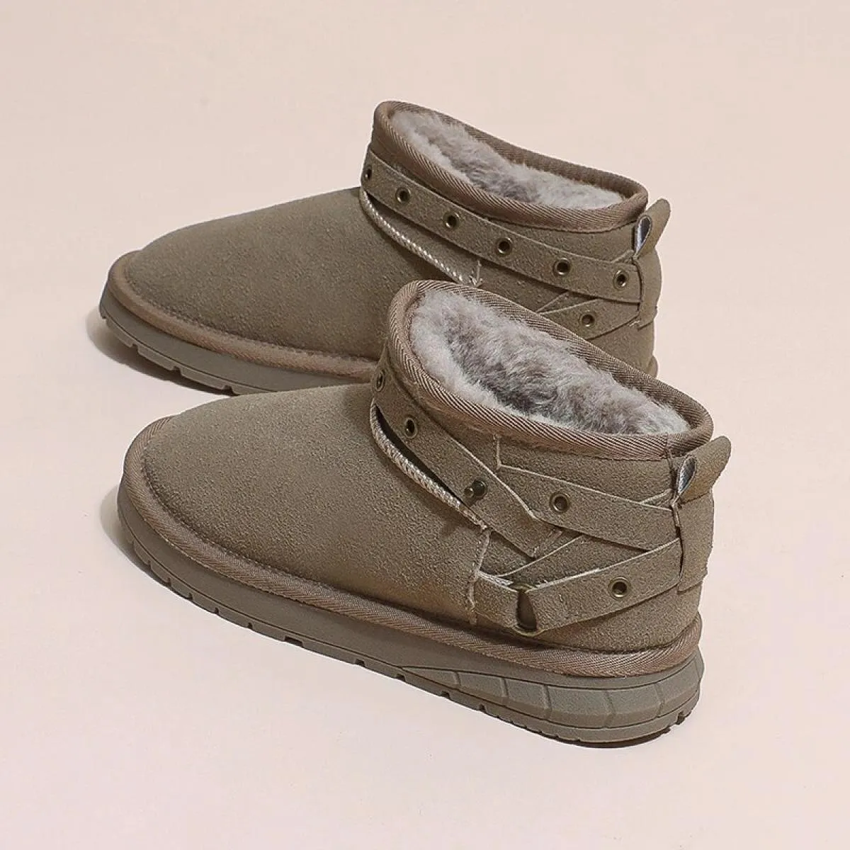 2024 Nuove Scarpe da Donna Pu Tacco Medio Stivaletti con Plateau Stivali da Donna in Gomma Peluche Solido Testa Rotonda Tinta Un