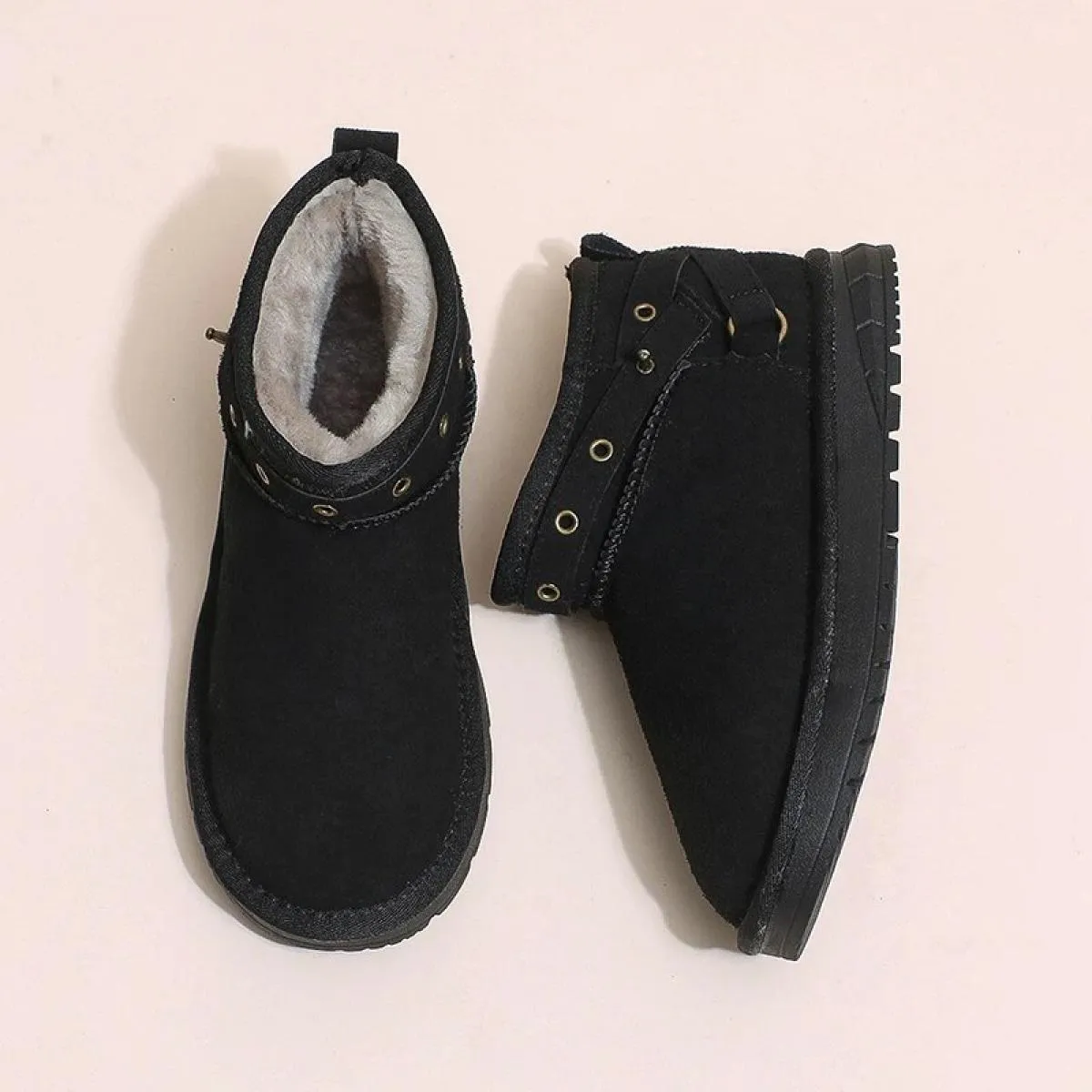 2024 Nuove Scarpe da Donna Pu Tacco Medio Stivaletti con Plateau Stivali da Donna in Gomma Peluche Solido Testa Rotonda Tinta Un