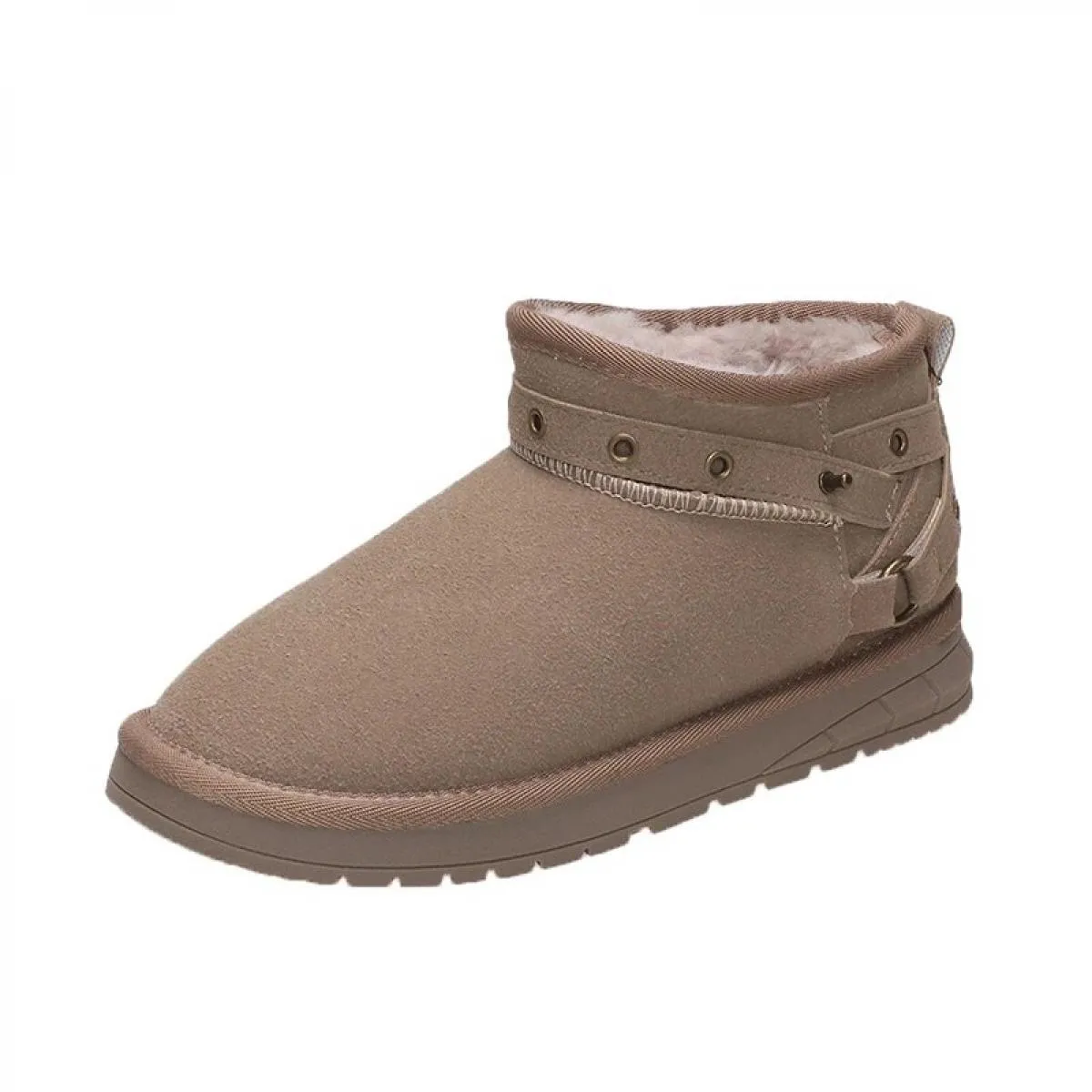 2024 Nuove Scarpe da Donna Pu Tacco Medio Stivaletti con Plateau Stivali da Donna in Gomma Peluche Solido Testa Rotonda Tinta Un