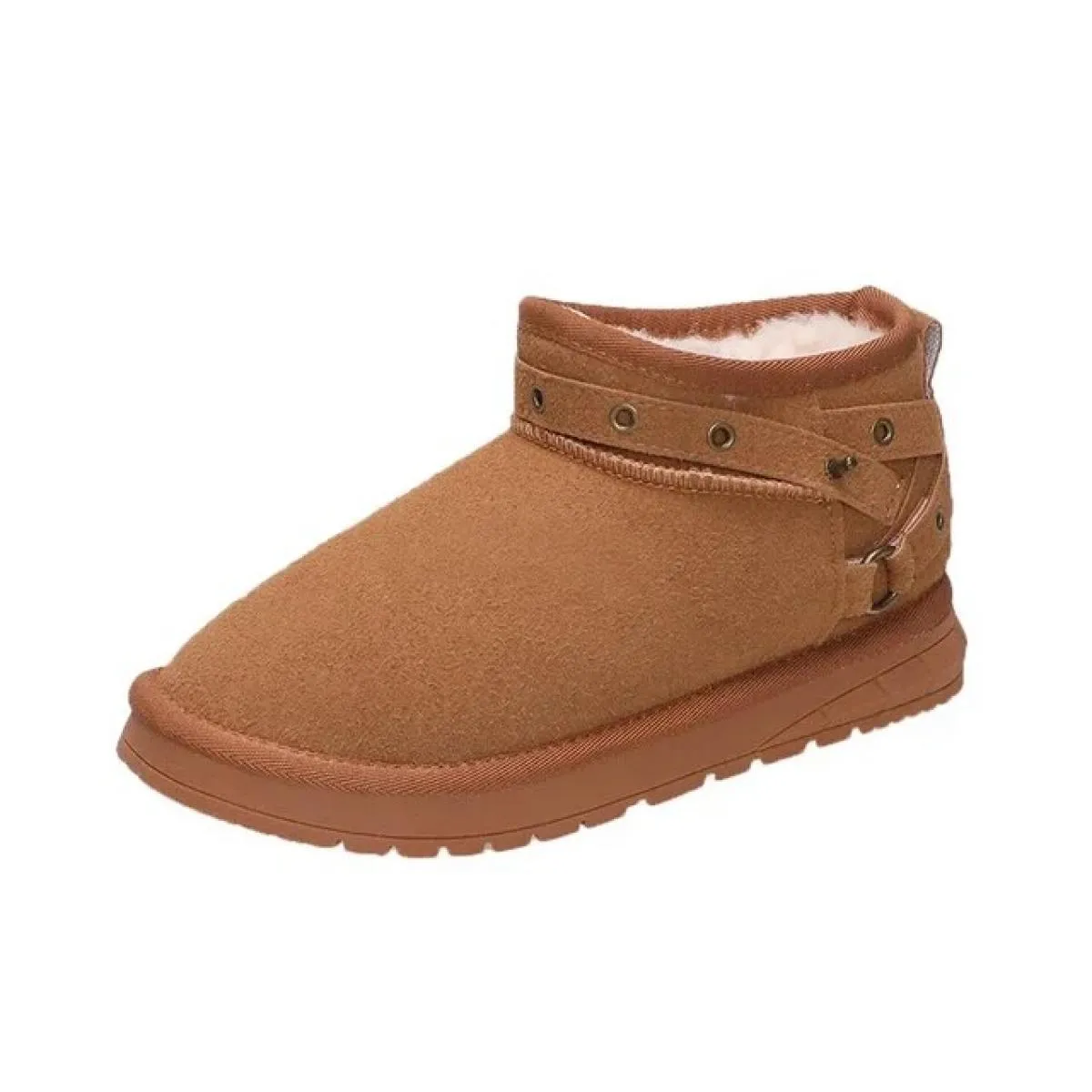 2024 Nuove Scarpe da Donna Pu Tacco Medio Stivaletti con Plateau Stivali da Donna in Gomma Peluche Solido Testa Rotonda Tinta Un