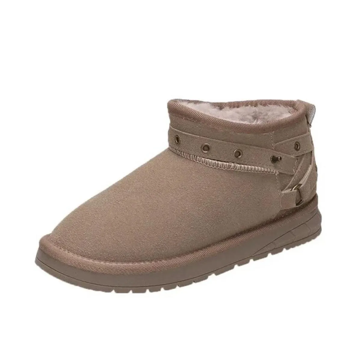 2024 Nuove Scarpe da Donna Pu Tacco Medio Stivaletti con Plateau Stivali da Donna in Gomma Peluche Solido Testa Rotonda Tinta Un