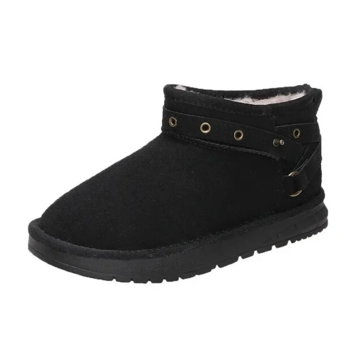 2024 Nuove Scarpe da Donna Pu Tacco Medio Stivaletti con Plateau Stivali da Donna in Gomma Peluche Solido Testa Rotonda Tinta Un