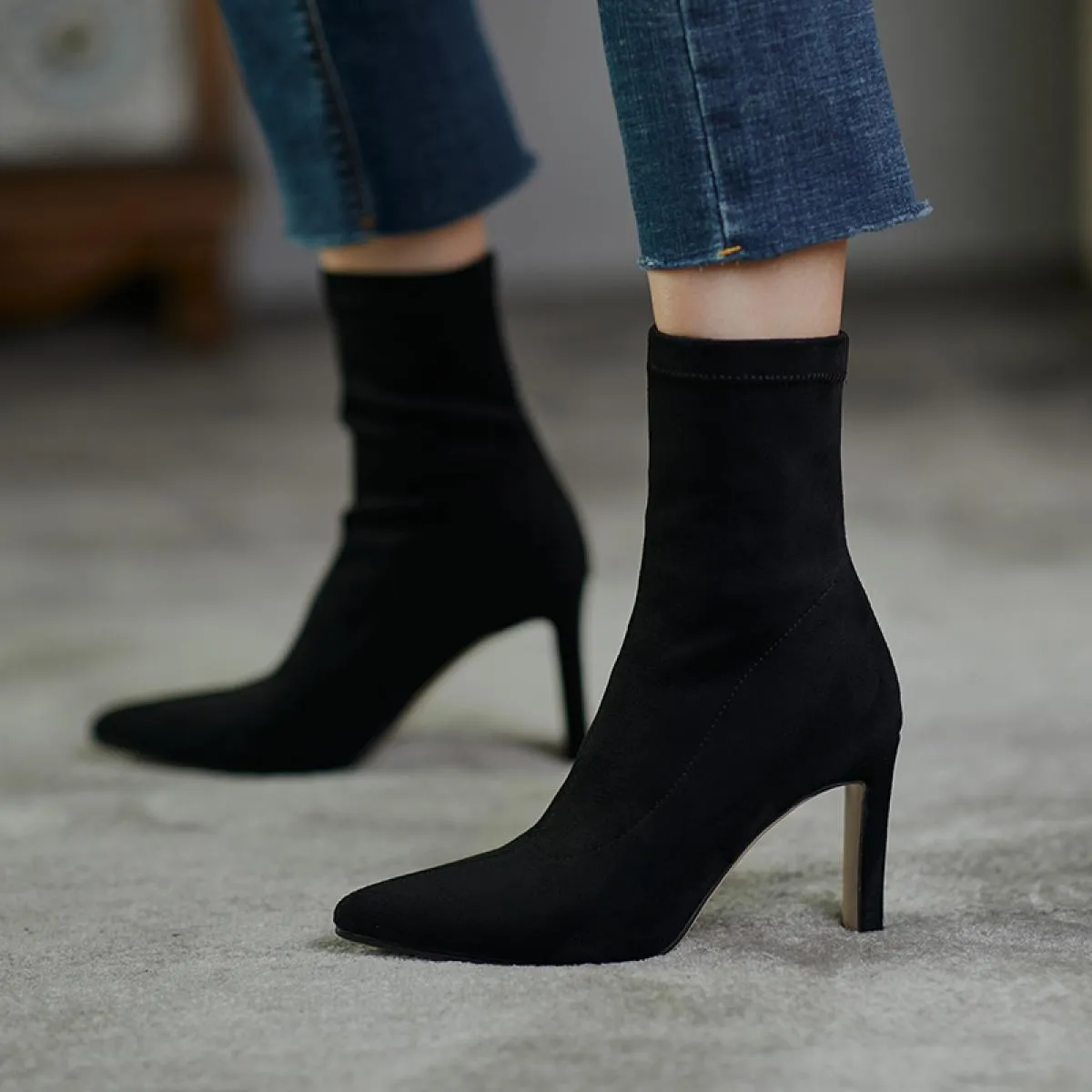 2024 nuovo tacco alto punta a punta stivaletti da donna ufficio moda donna scarpe in vera pelle donna inverno taglia 34 42