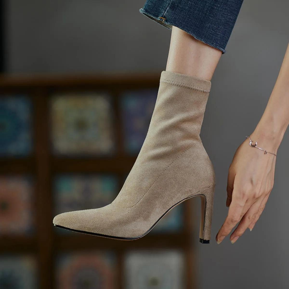 2024 nuovo tacco alto punta a punta stivaletti da donna ufficio moda donna scarpe in vera pelle donna inverno taglia 34 42
