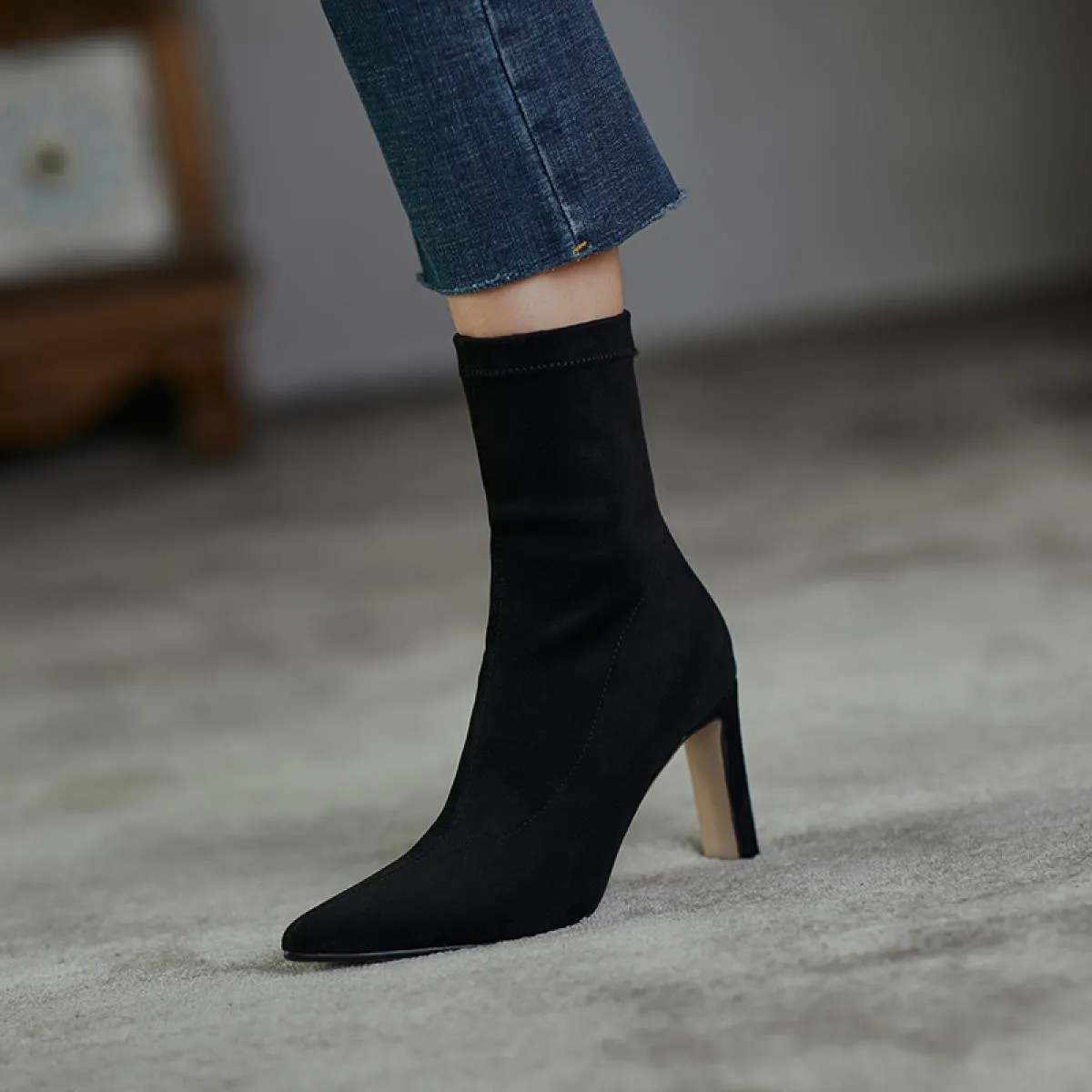2024 nuovo tacco alto punta a punta stivaletti da donna ufficio moda donna scarpe in vera pelle donna inverno taglia 34 42