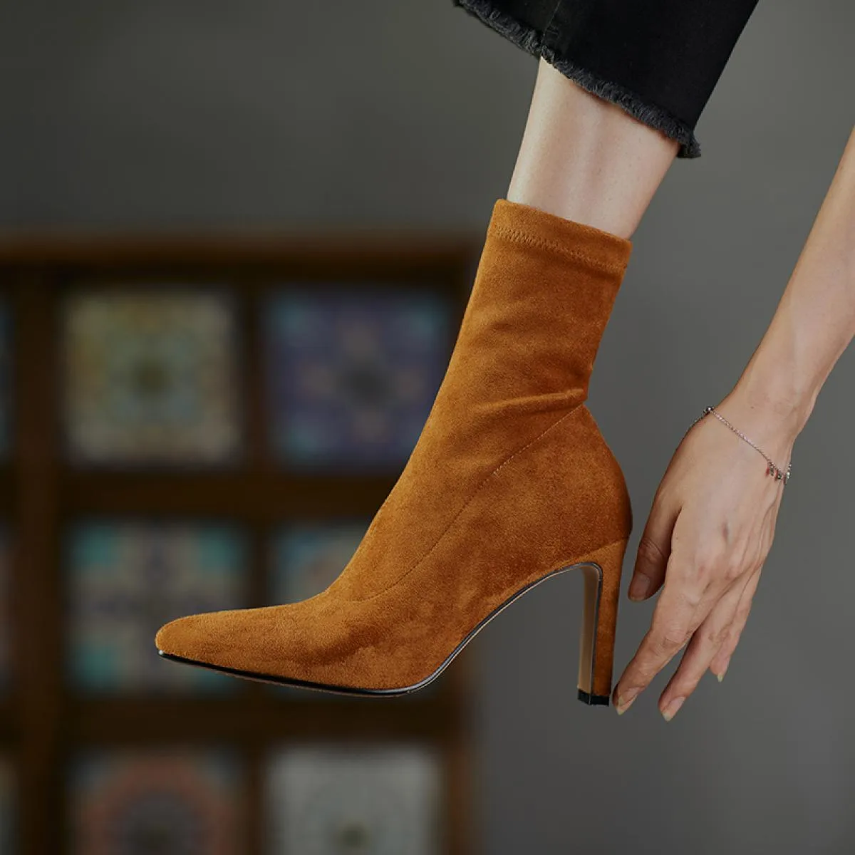 2024 nuovo tacco alto punta a punta stivaletti da donna ufficio moda donna scarpe in vera pelle donna inverno taglia 34 42