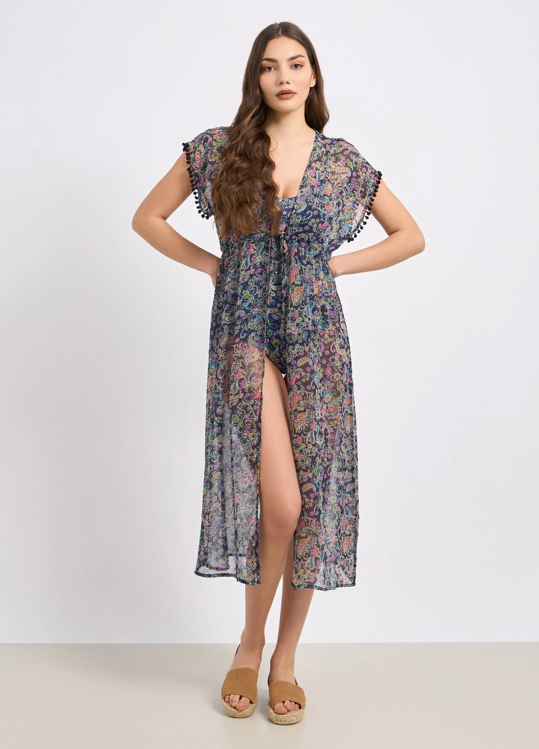 Abito copricostume lungo in chiffon donna