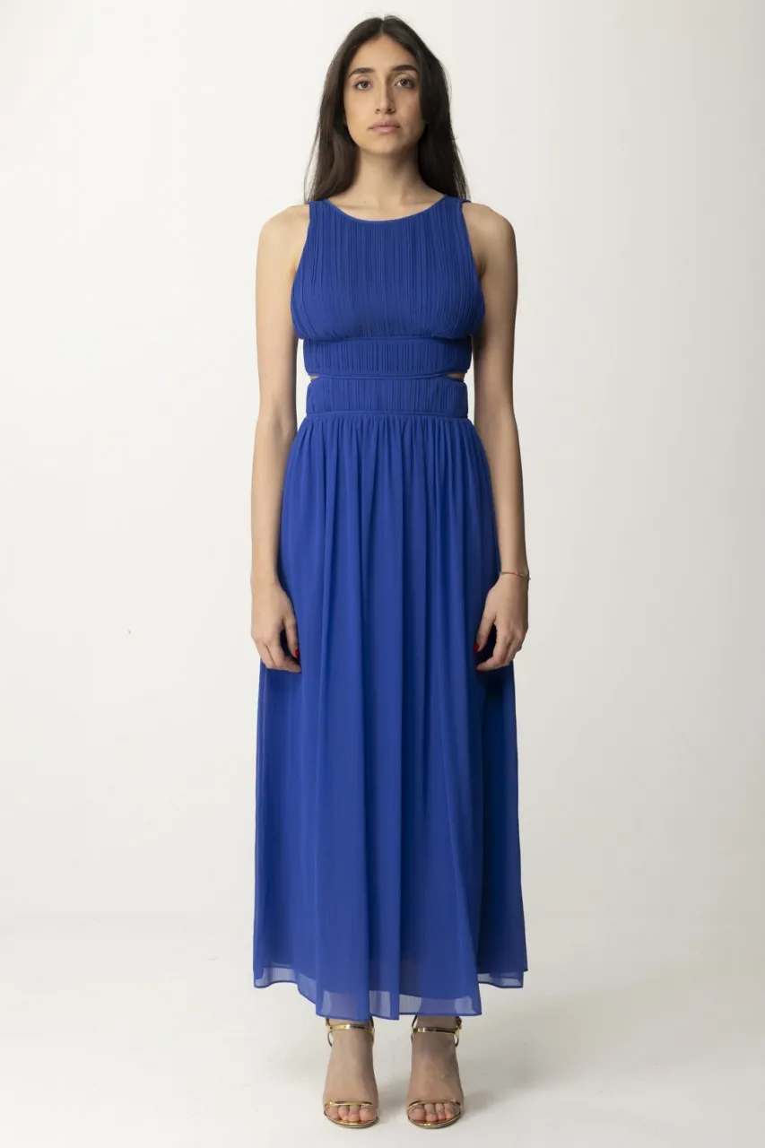 Abito lungo plissè con cut-out Blue Wave