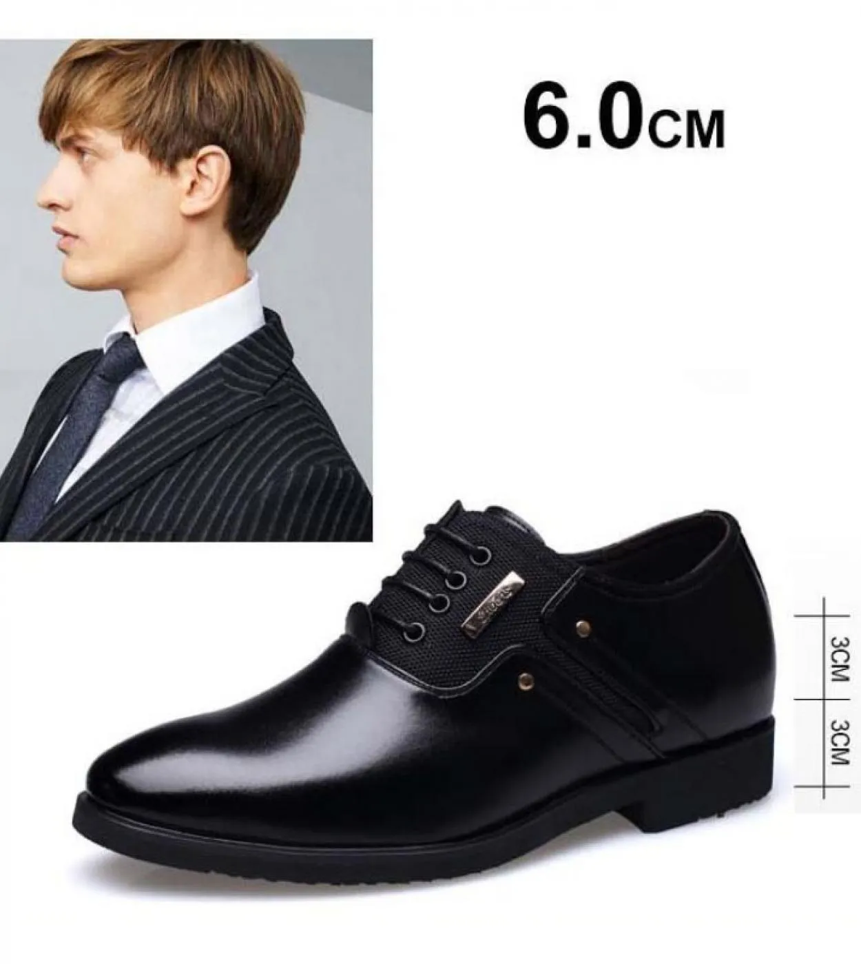 Aumenta 6 Cm Scarpe eleganti da lavoro da uomo Tacco invisibile Punta a punta Maschile Casual Pelle Oxford Decorazione in metall