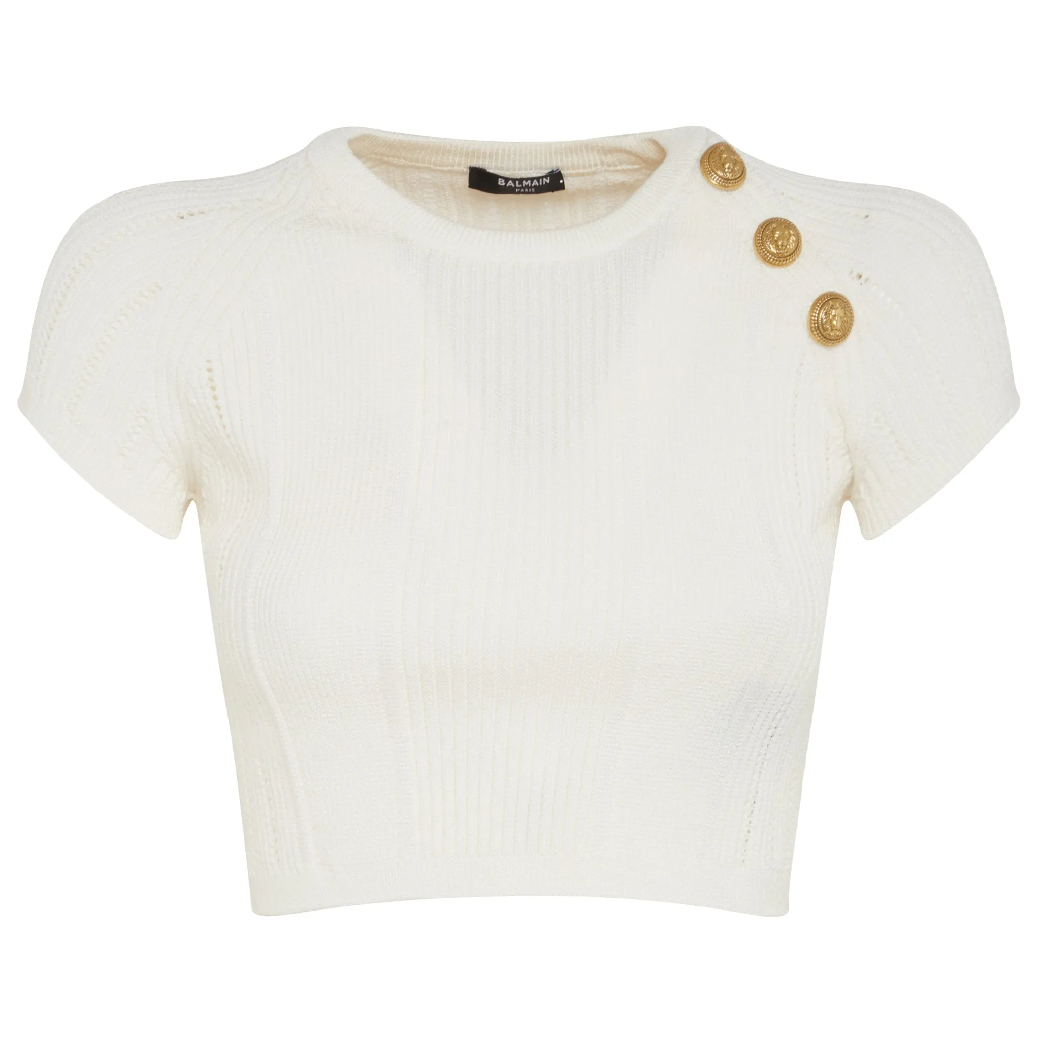 BALMAIN  Top crop in maglia bianco