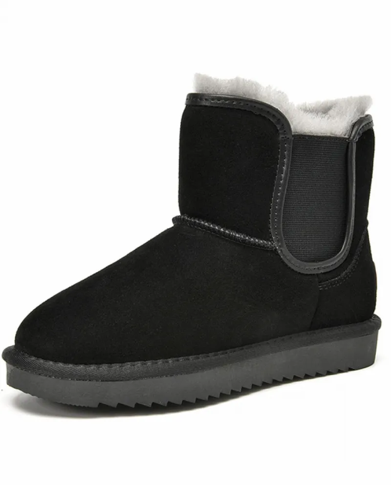 Beautoday Stivali da Neve Stivali Chelsea in Pelle Scamosciata da Donna con Fascia Elastica Suola Frastagliata Scarpe da Donna I
