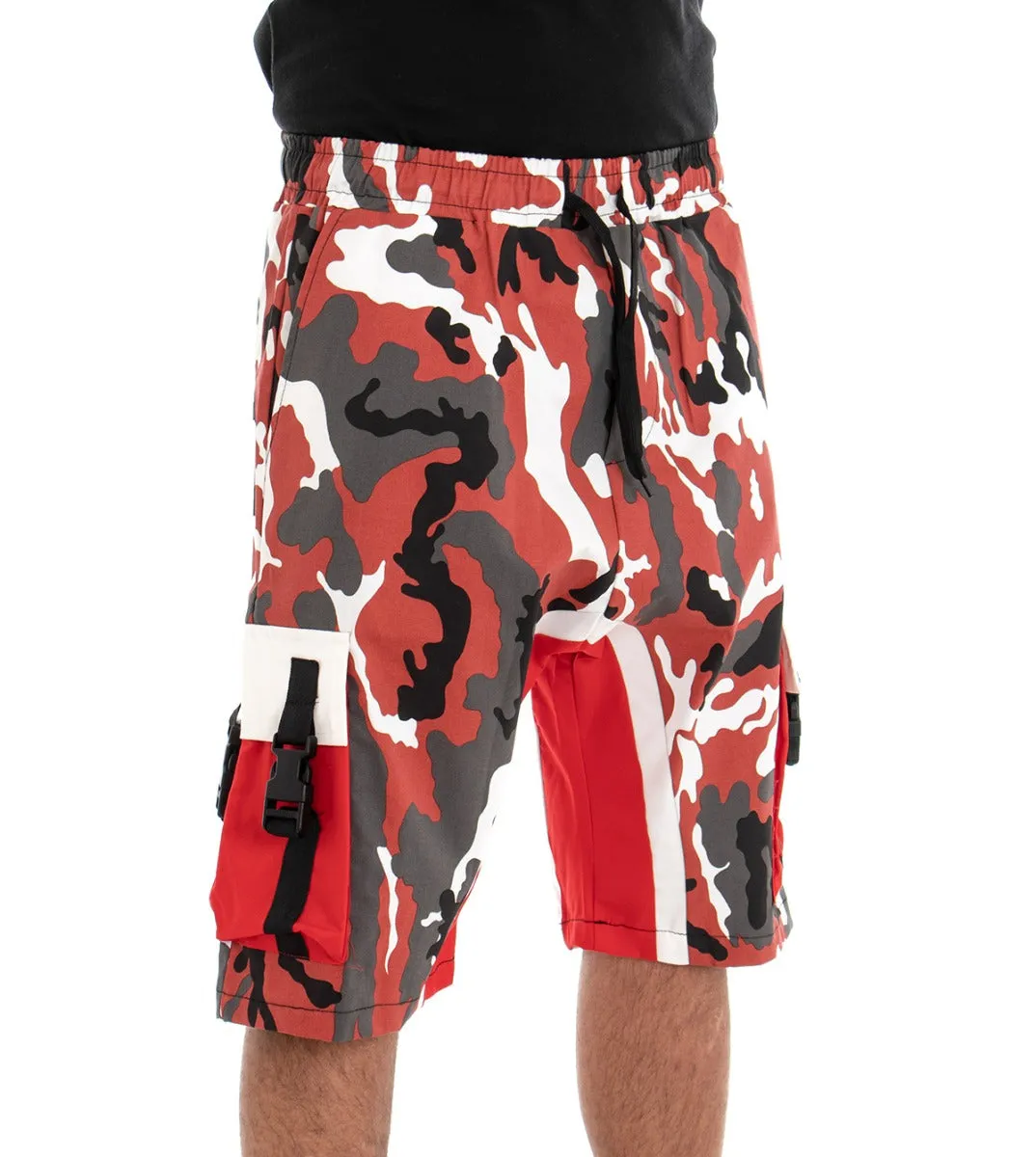 Bermuda Pantaloncino Corto Uomo Fantasia Mimetica Rosso Elastico GIOSAL-PC1381A