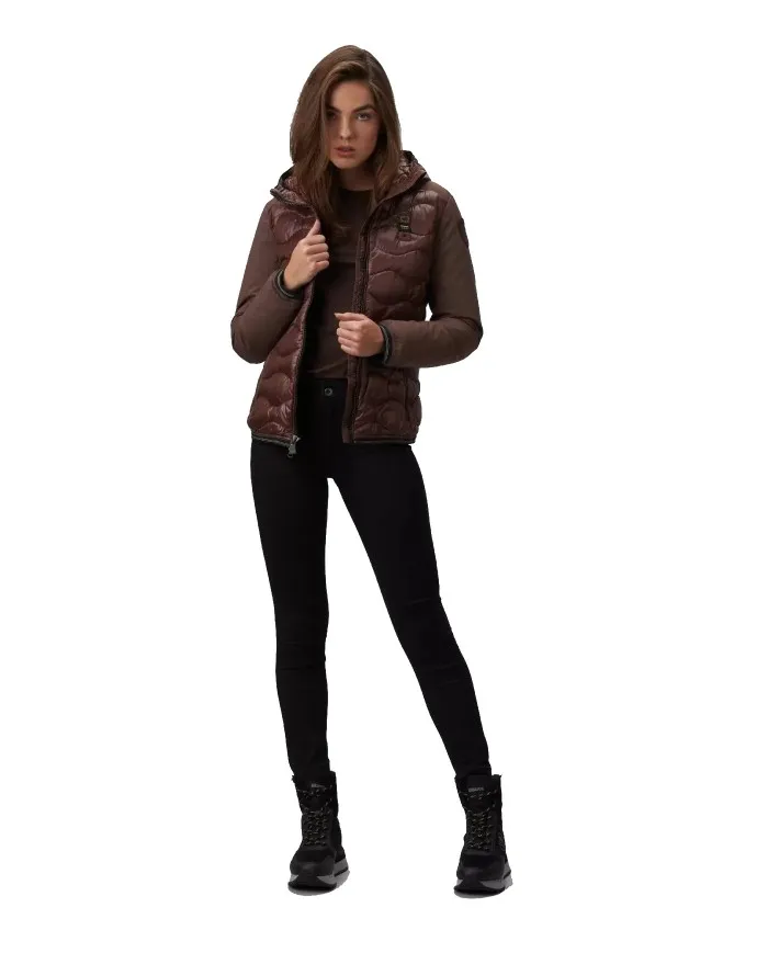 BLAUER Piumino Donna 22WBLDC08054 006355 Jo A-EE Lucido Cappuccio 386 CAFFE TOSTATO