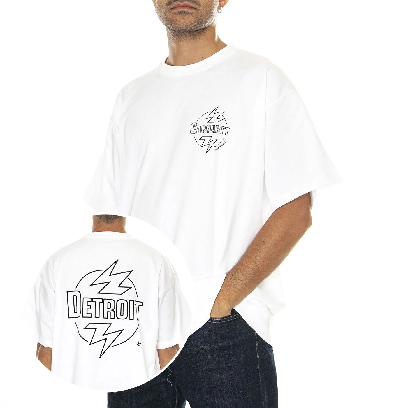 CARHARTT WIP S/S Ablaze T-Shirt White / Black - Maglietta Girocollo Uomo Bianca    