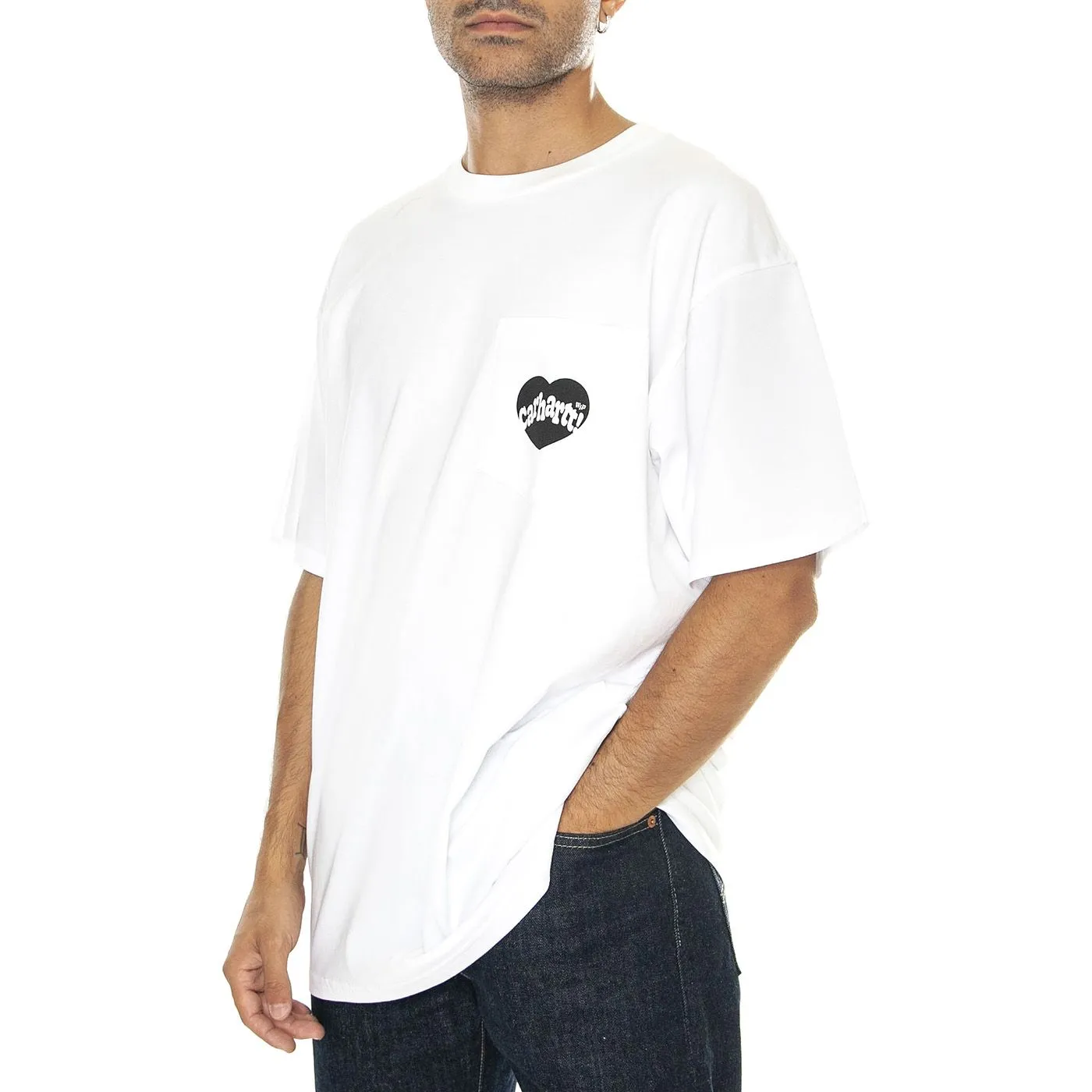 CARHARTT WIP S/S Amour Pocket T-Shirt White / Black - Maglietta Girocollo Uomo Bianca    