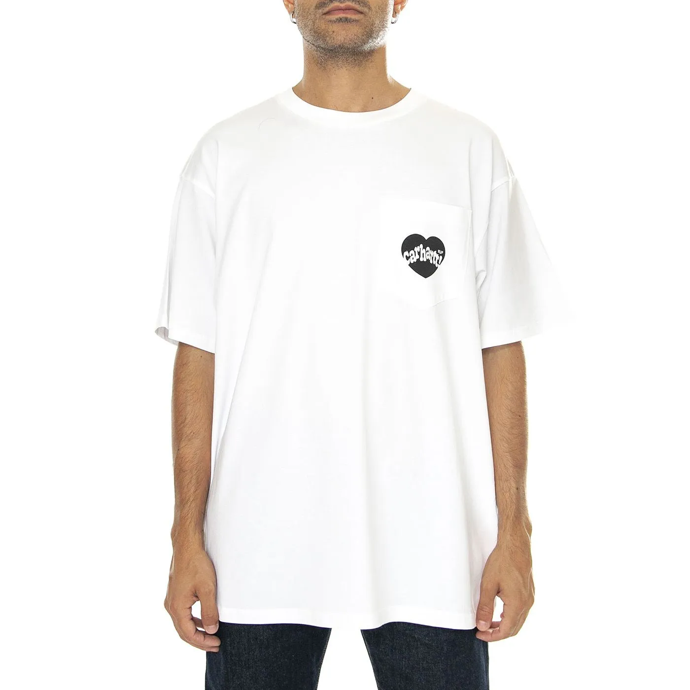 CARHARTT WIP S/S Amour Pocket T-Shirt White / Black - Maglietta Girocollo Uomo Bianca    