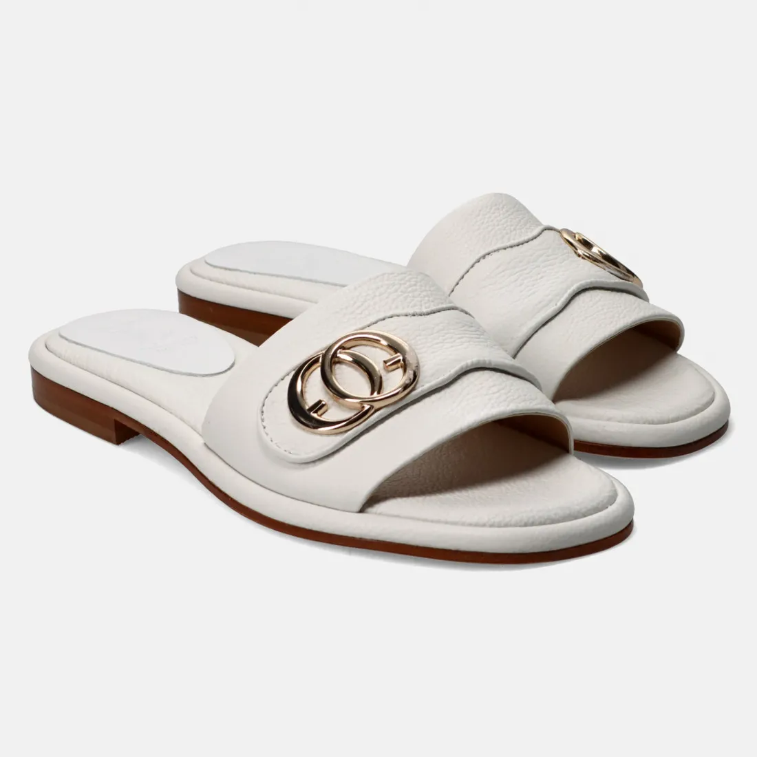 Ciabattina Luca Grossi bianca in pelle con accessorio oro
