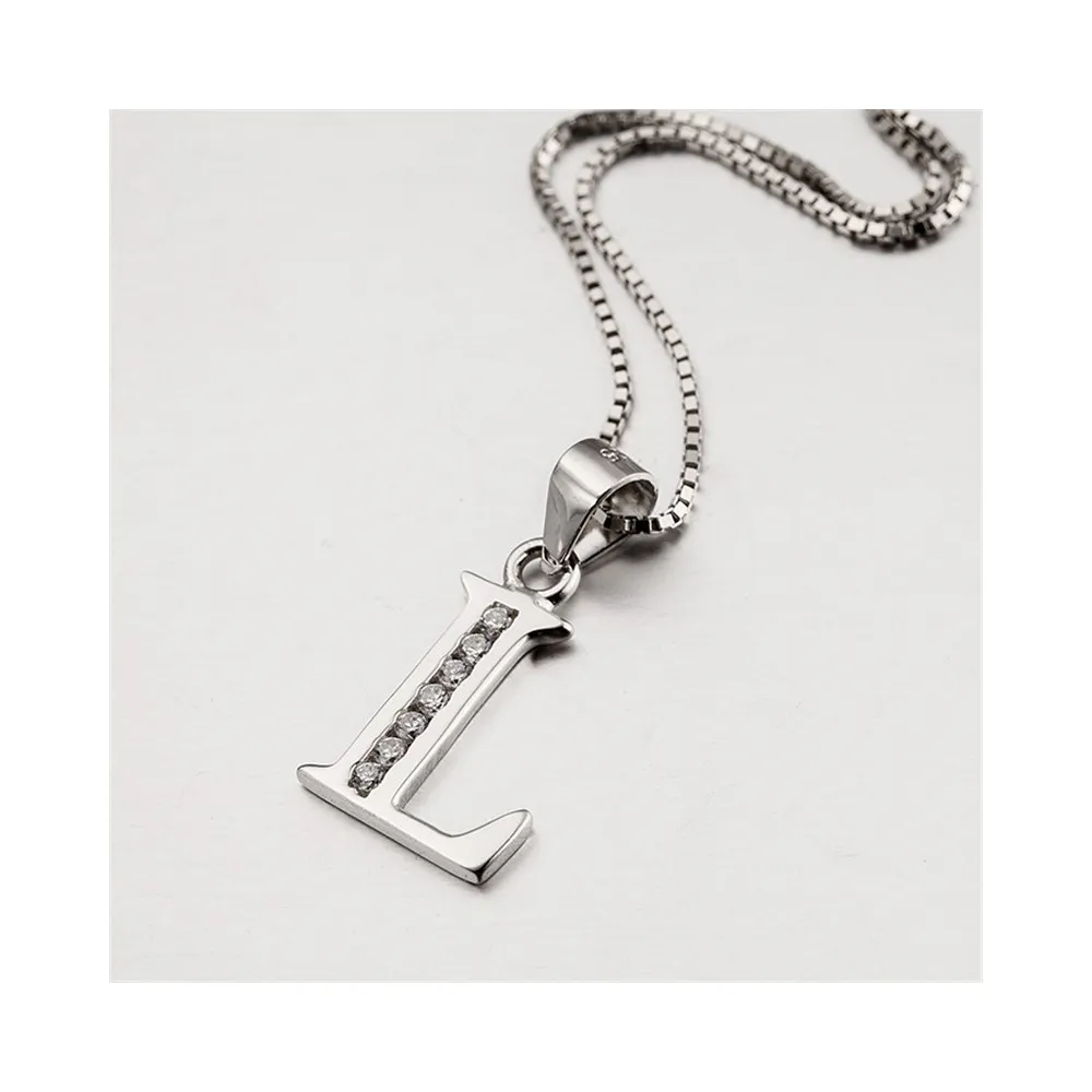 COLLANA CIONDOLO LETTERA INIZIALE L IN ARGENTO RODIATO ORO BIANCO E BRILLANTI