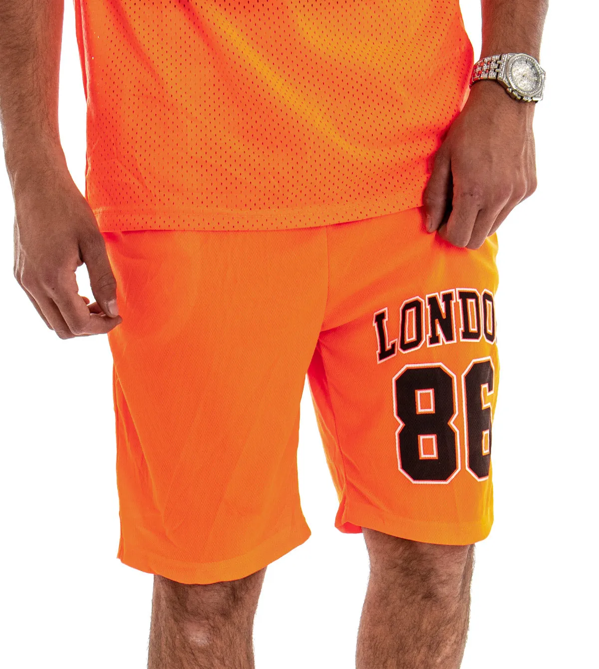 Completo Set Coordinato Uomo Completino Sportivo Canotta Bermuda Arancione GIOSAL-OU1547A