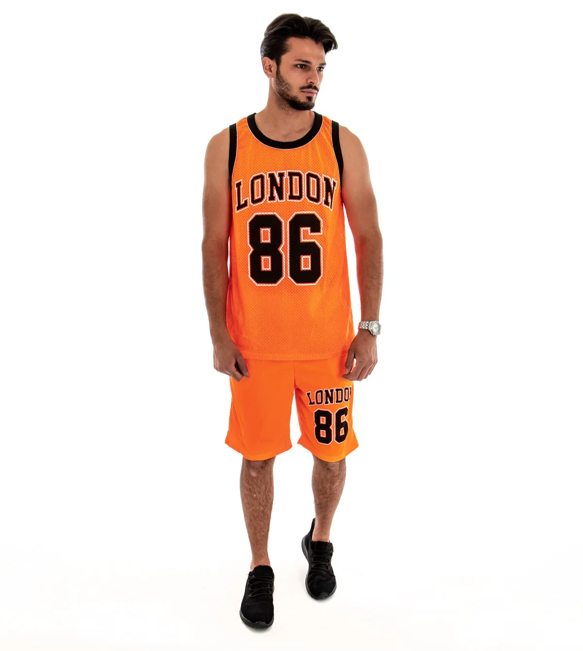Completo Set Coordinato Uomo Completino Sportivo Canotta Bermuda Arancione GIOSAL-OU1547A