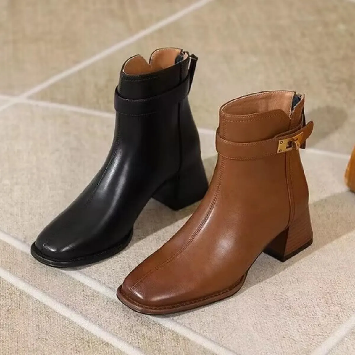 Donne Caviglia Tacchi Medi Stivali Chelsea Scarpe Grosse Punta Quadrata Vestito Da Partito Goth Pompe Scarpe Inverno 2023 New Fa