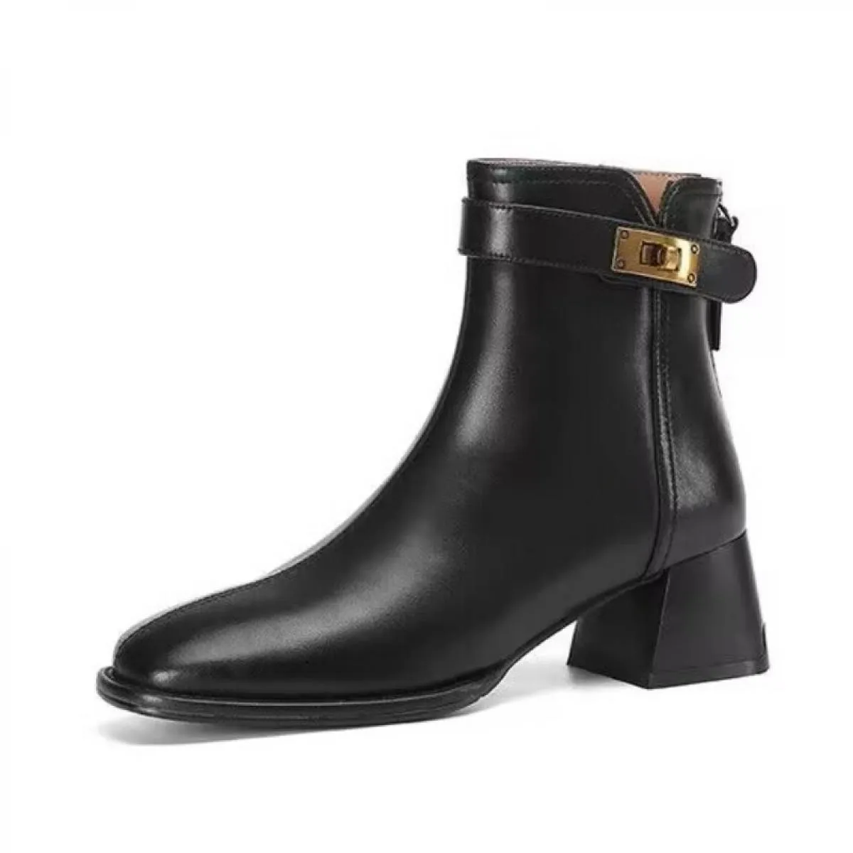 Donne Caviglia Tacchi Medi Stivali Chelsea Scarpe Grosse Punta Quadrata Vestito Da Partito Goth Pompe Scarpe Inverno 2023 New Fa