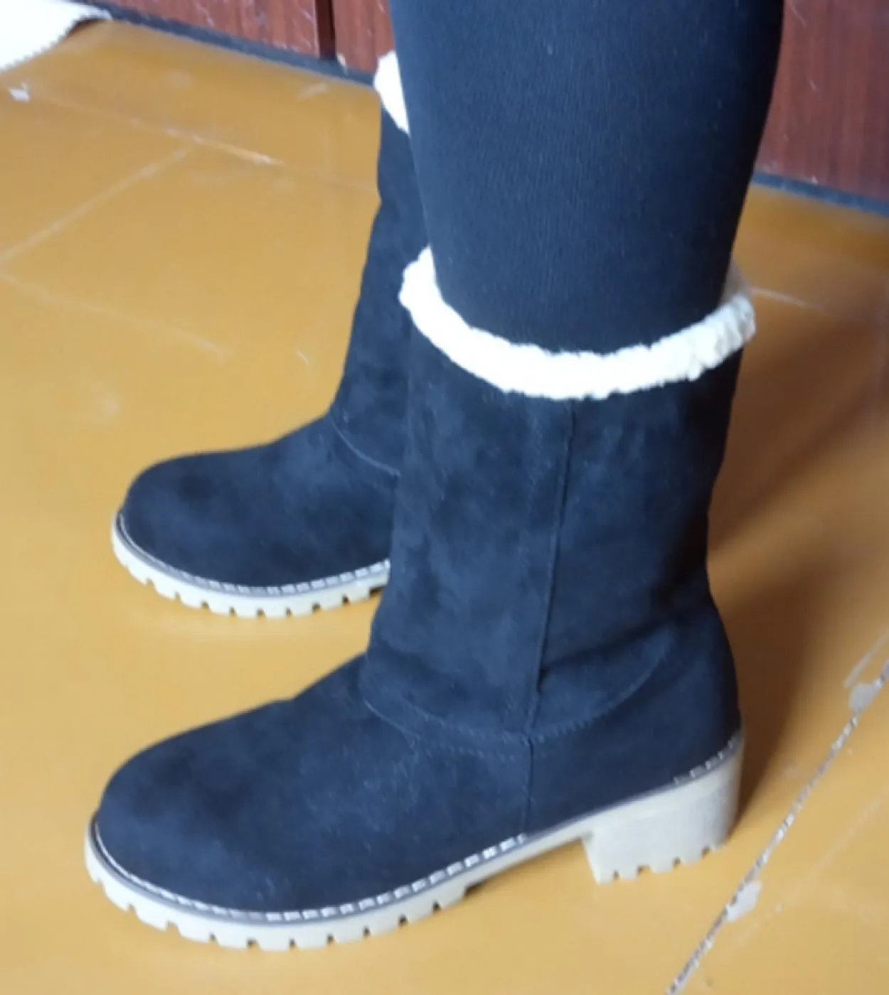 Donne Inverno Neve Stivali Caldi 5 cm Tacchi Alti Pelliccia di Pecora Stivali di Feltro Tacchi Bassi In Pile Neve Stivaletti All