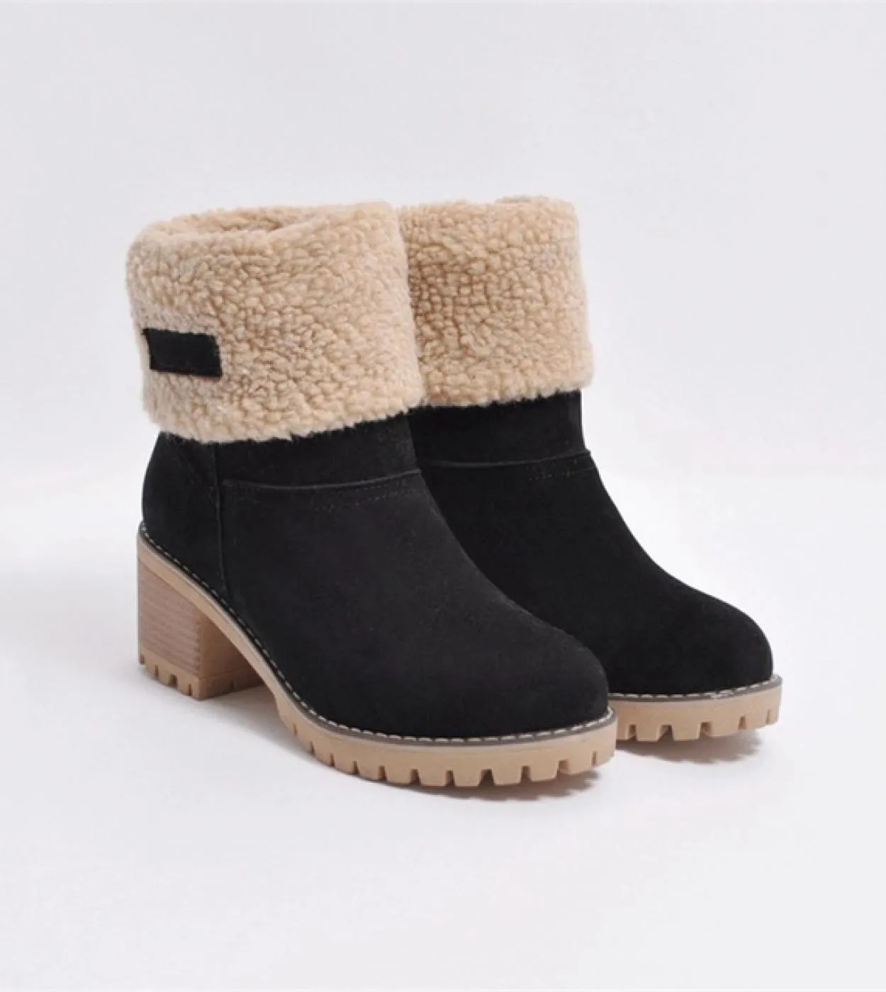 Donne Inverno Neve Stivali Caldi 5 cm Tacchi Alti Pelliccia di Pecora Stivali di Feltro Tacchi Bassi In Pile Neve Stivaletti All