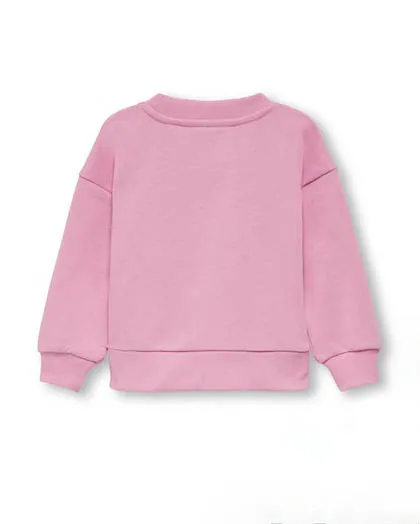 Felpa girocollo rosa in cotone con logo in tono stampato sul petto 3-7 anni