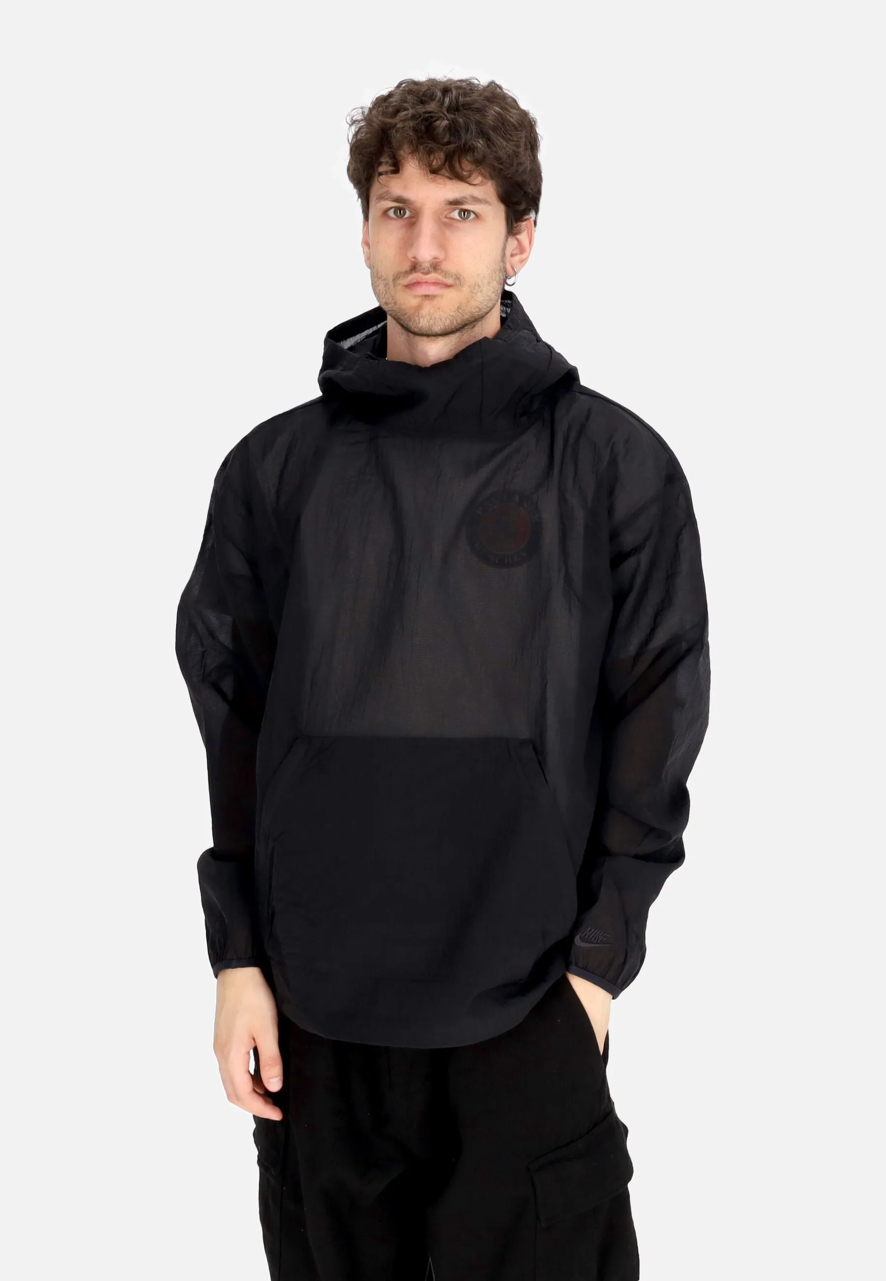 Felpa Leggera Cappuccio Uomo Sportswear Tech Pack Woven Mesh Hoodie Black/black