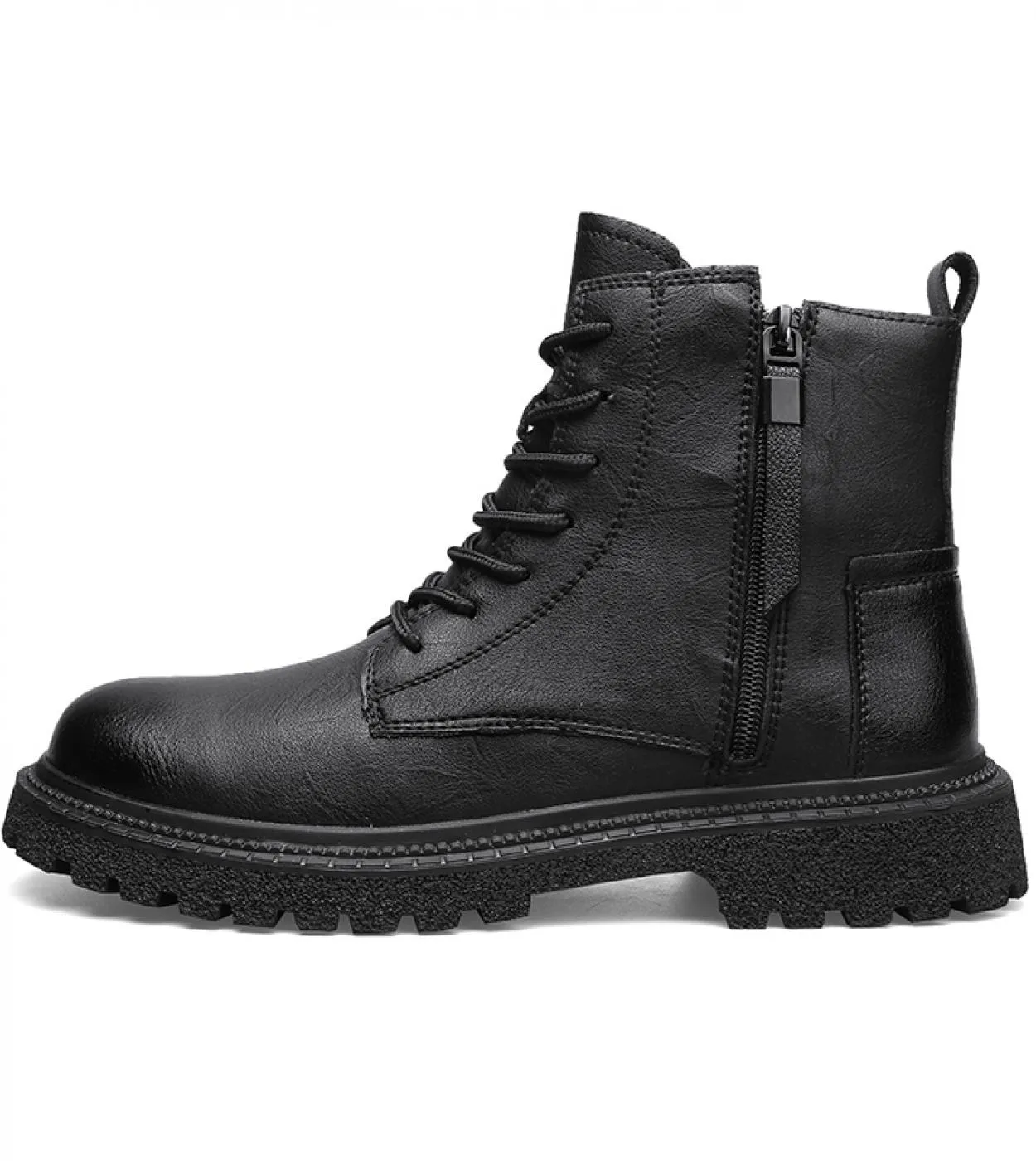 Inverno Caldo Outdoor Stivali Neri da Uomo Stivali da Moto Stivali da Combattimento Stivaletti da Uomo in Vera Pelle Nero High T