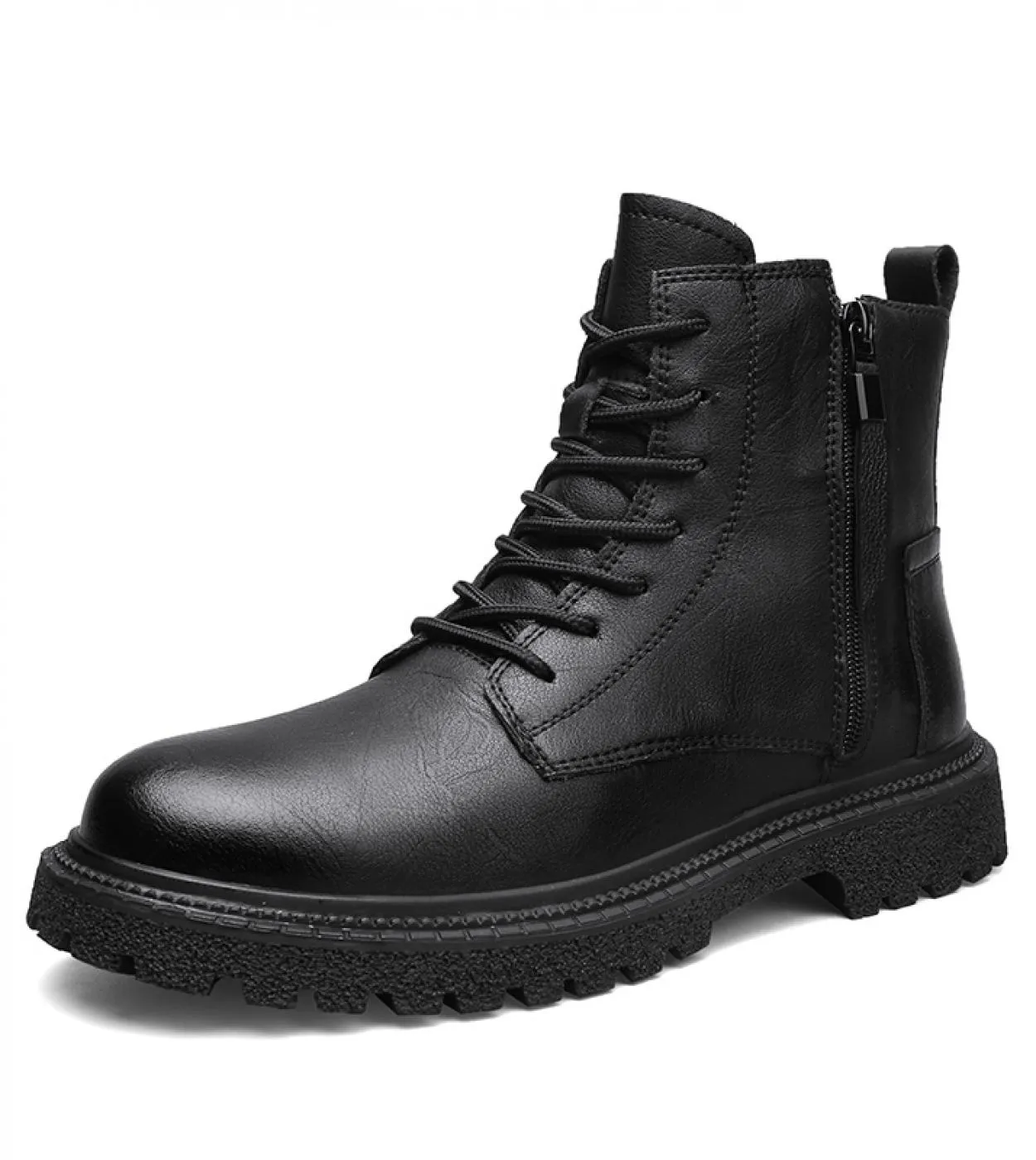 Inverno Caldo Outdoor Stivali Neri da Uomo Stivali da Moto Stivali da Combattimento Stivaletti da Uomo in Vera Pelle Nero High T