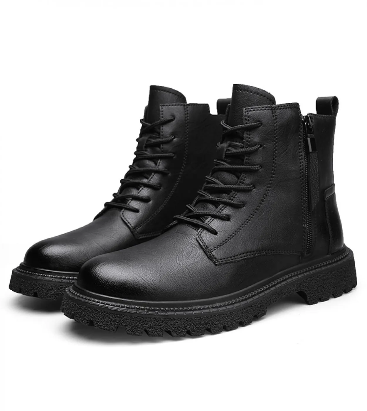 Inverno Caldo Outdoor Stivali Neri da Uomo Stivali da Moto Stivali da Combattimento Stivaletti da Uomo in Vera Pelle Nero High T