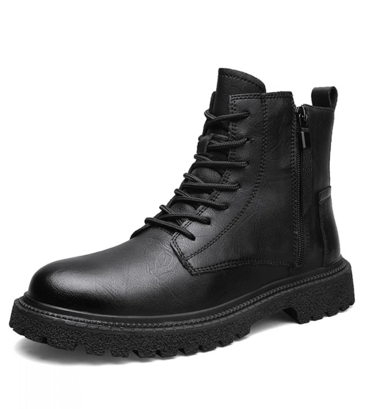 Inverno Caldo Outdoor Stivali Neri da Uomo Stivali da Moto Stivali da Combattimento Stivaletti da Uomo in Vera Pelle Nero High T