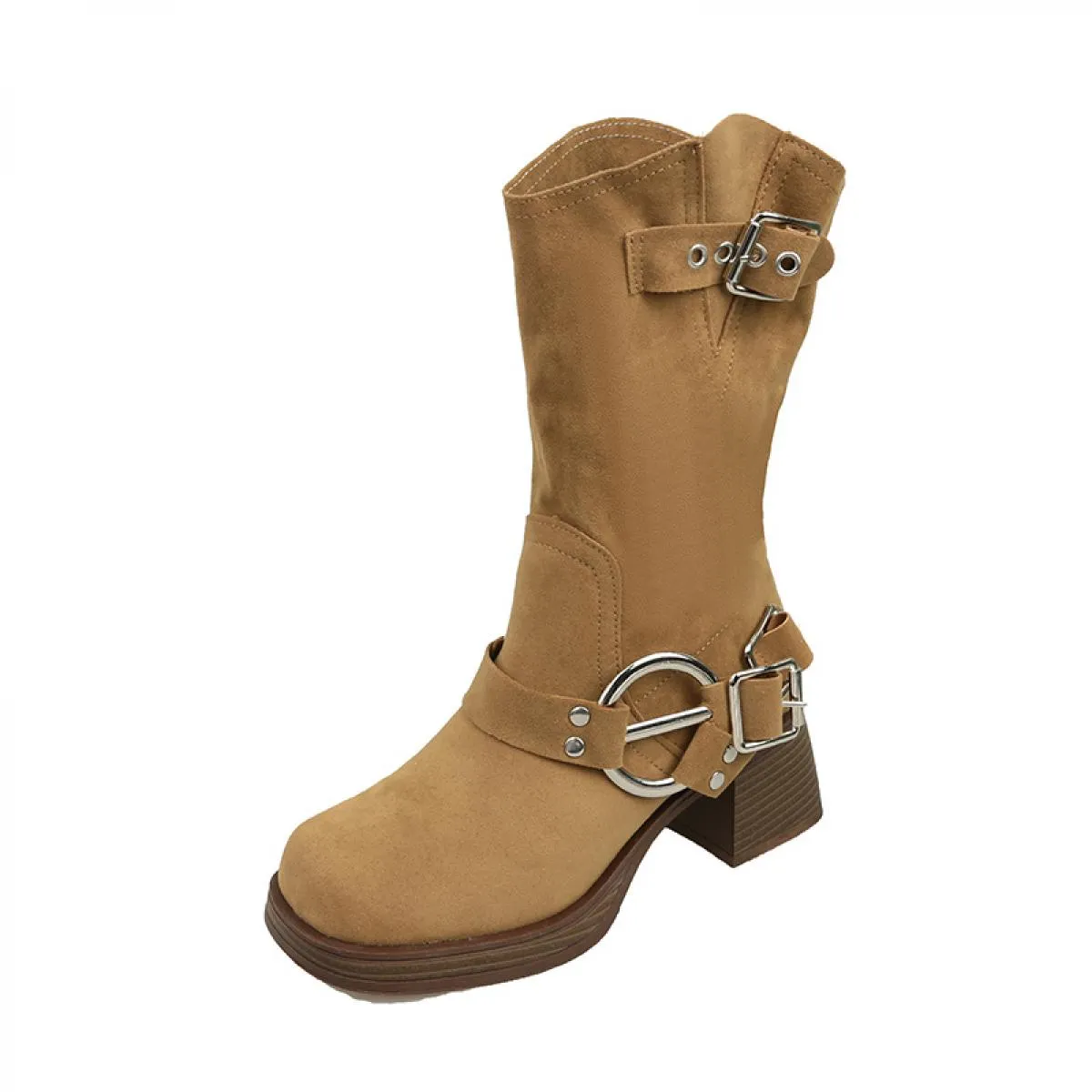 Inverno Nuova Tendenza In Pelle Scamosciata Scarpe A Metà Polpaccio Pompe Chunky Donne Chelsea Stivali 2023 Goth Tacchi Medi Sti
