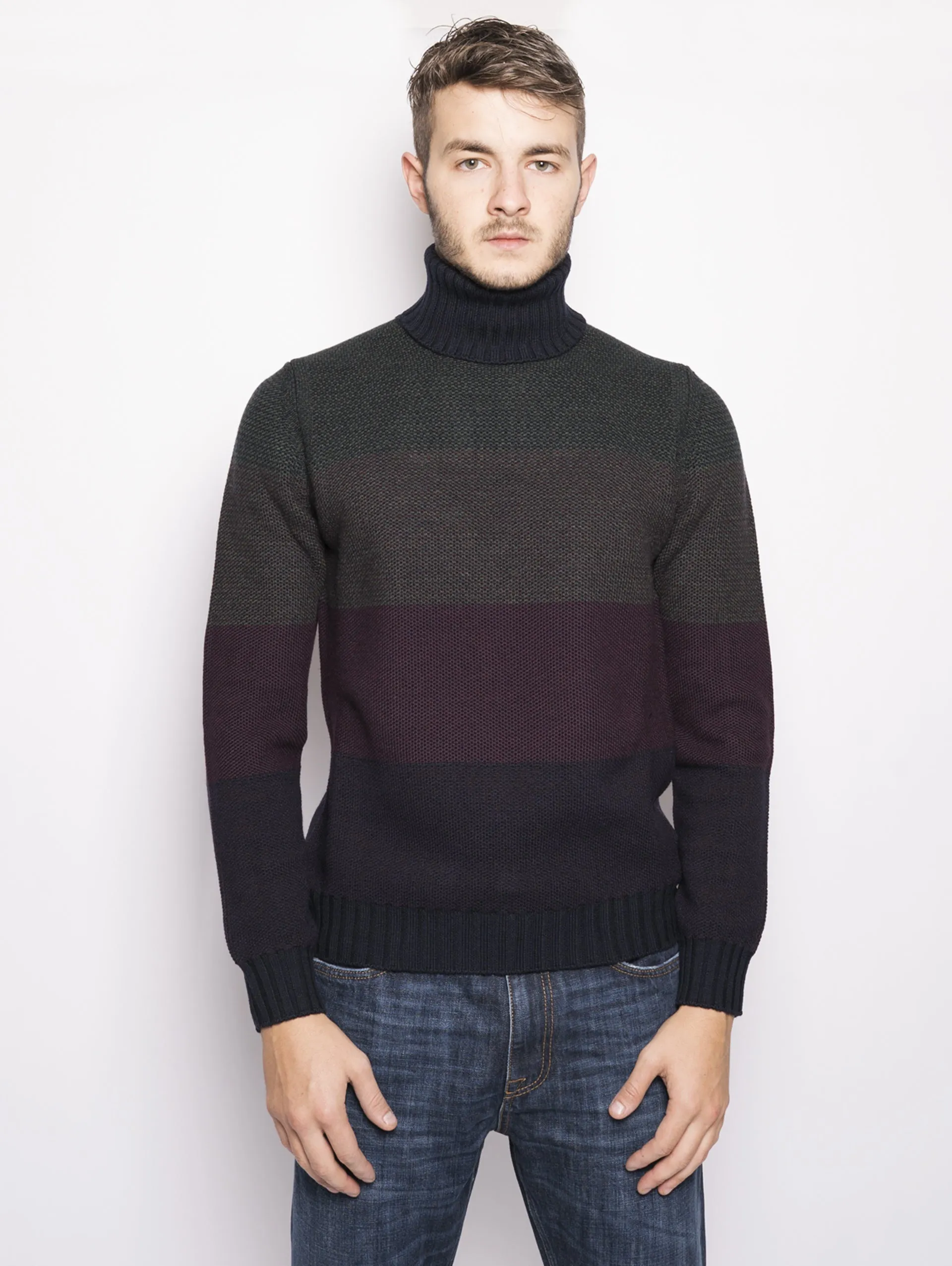 Maglia Collo Alto a Righe Blu