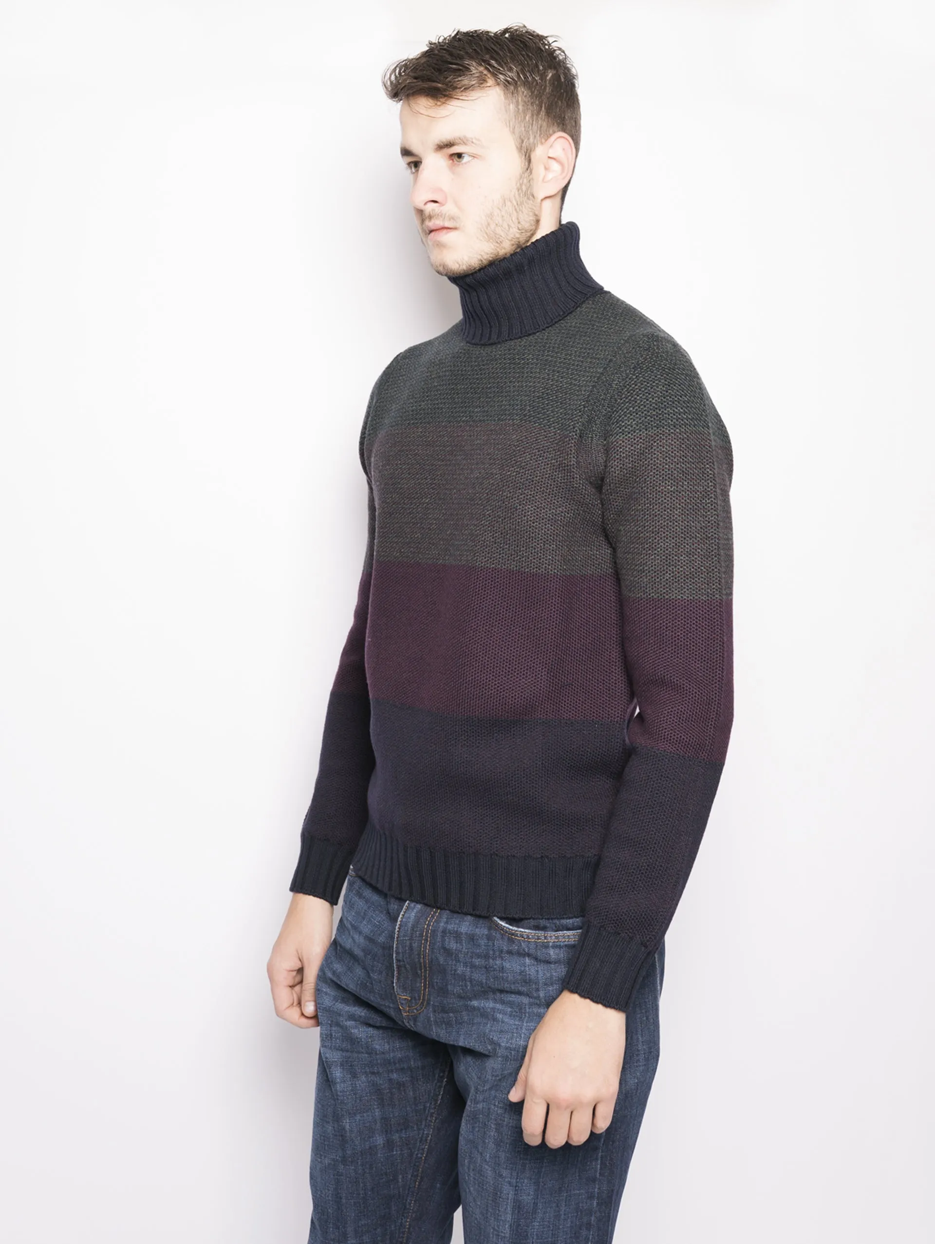 Maglia Collo Alto a Righe Blu