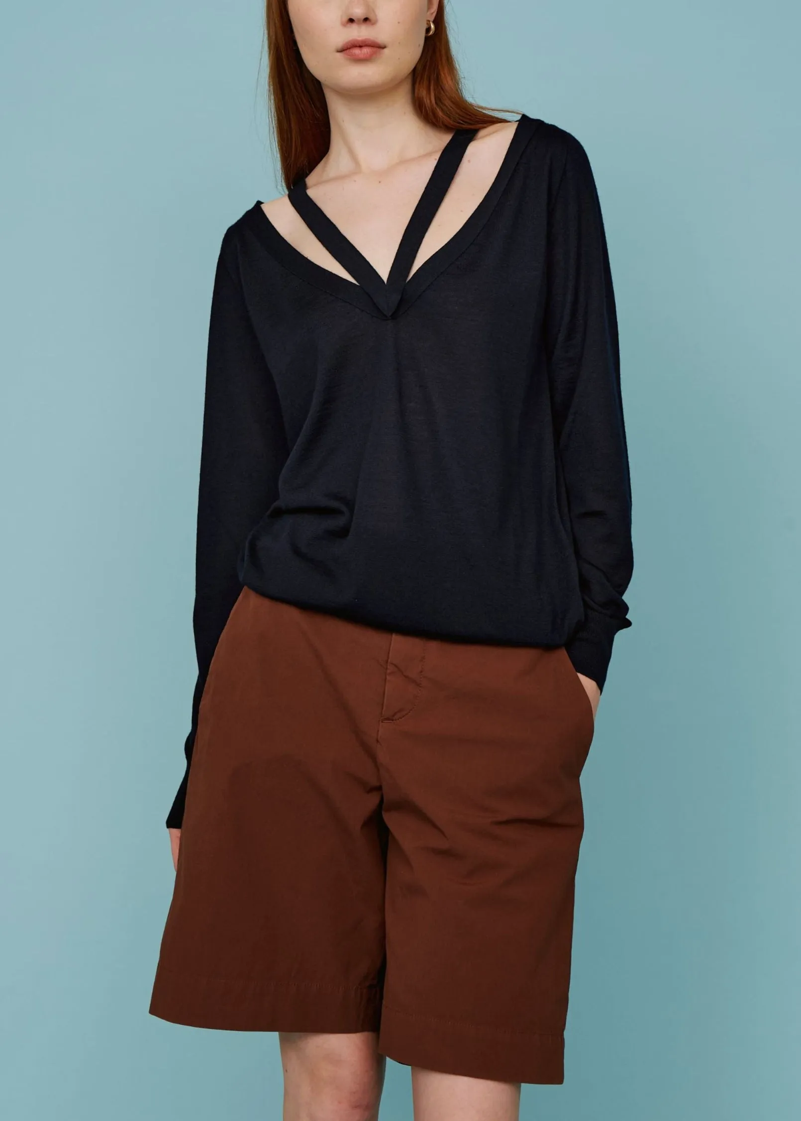 Maglia scollo V in cashmere e seta