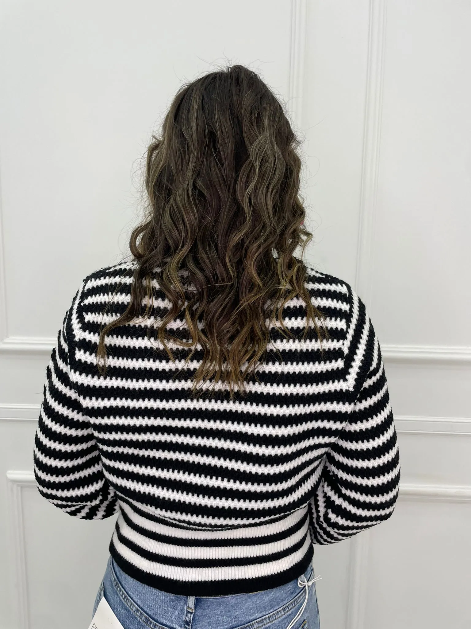 Maglione over scollo a v fantasia righe
