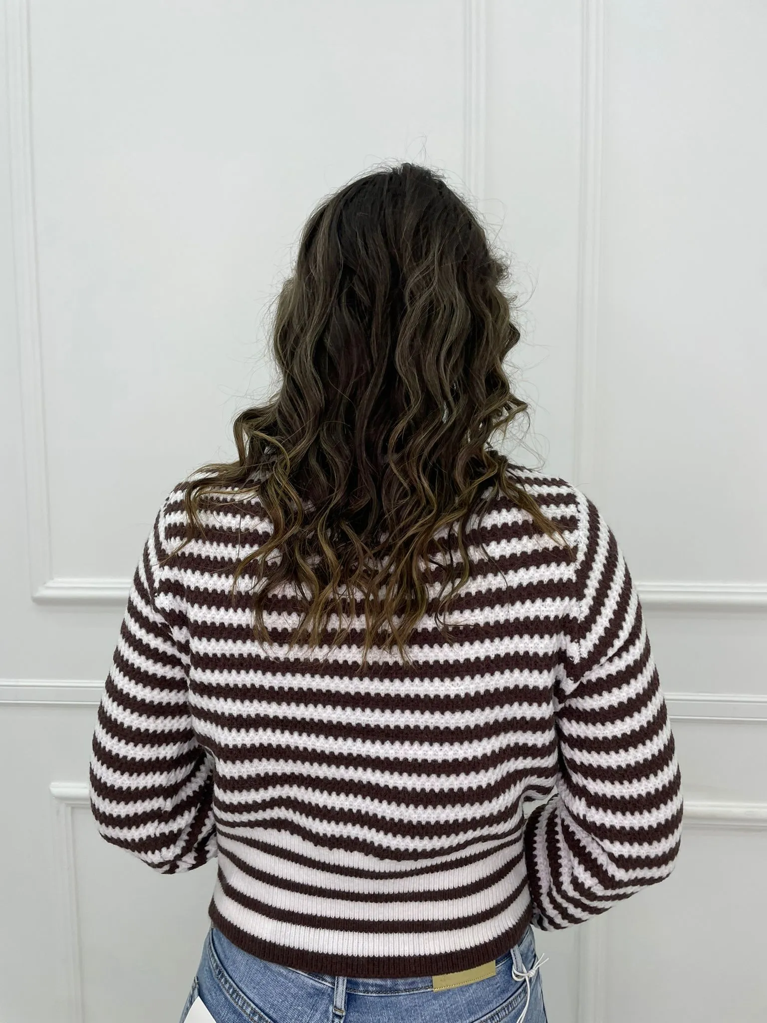 Maglione over scollo a v fantasia righe