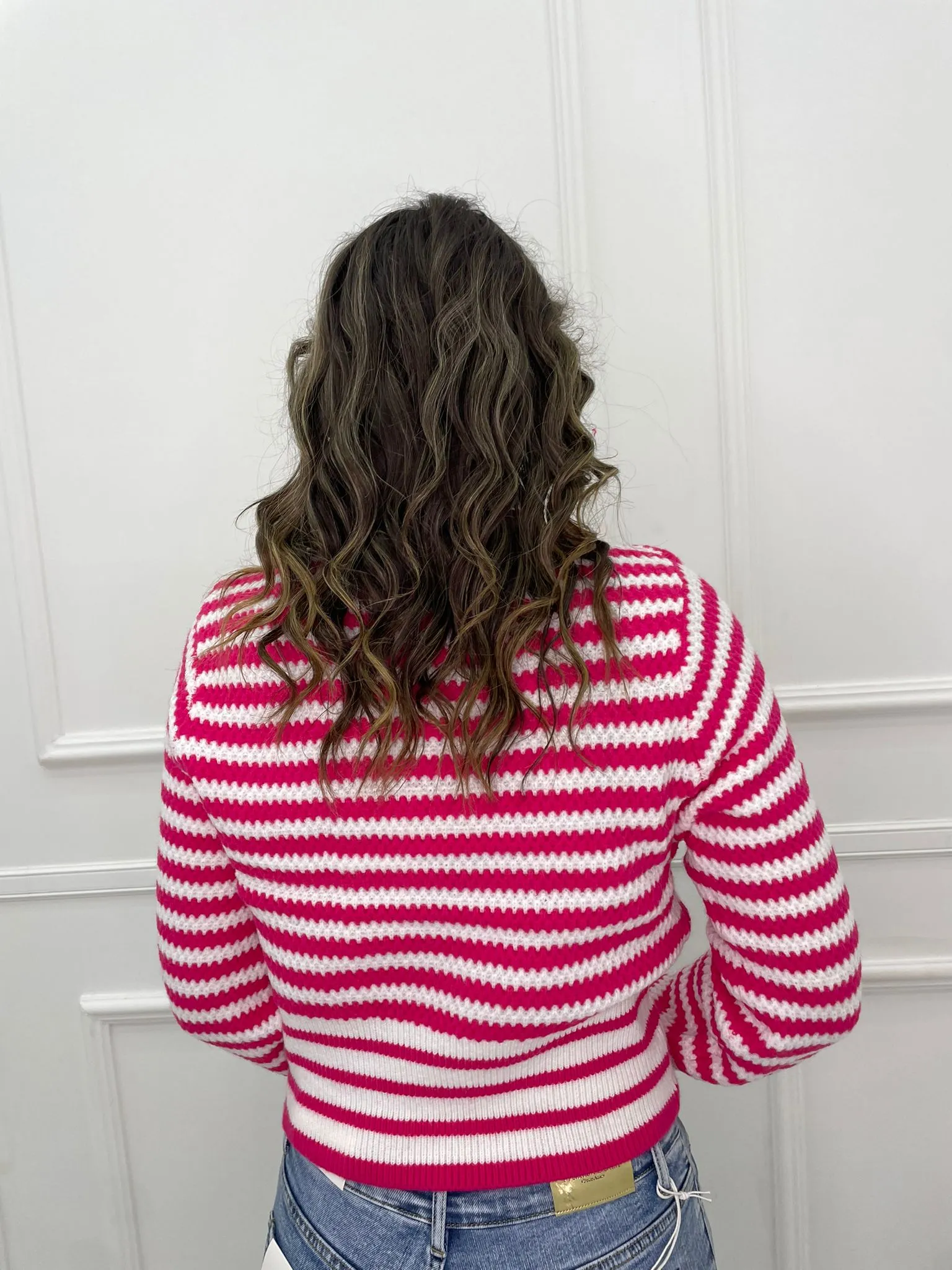 Maglione over scollo a v fantasia righe