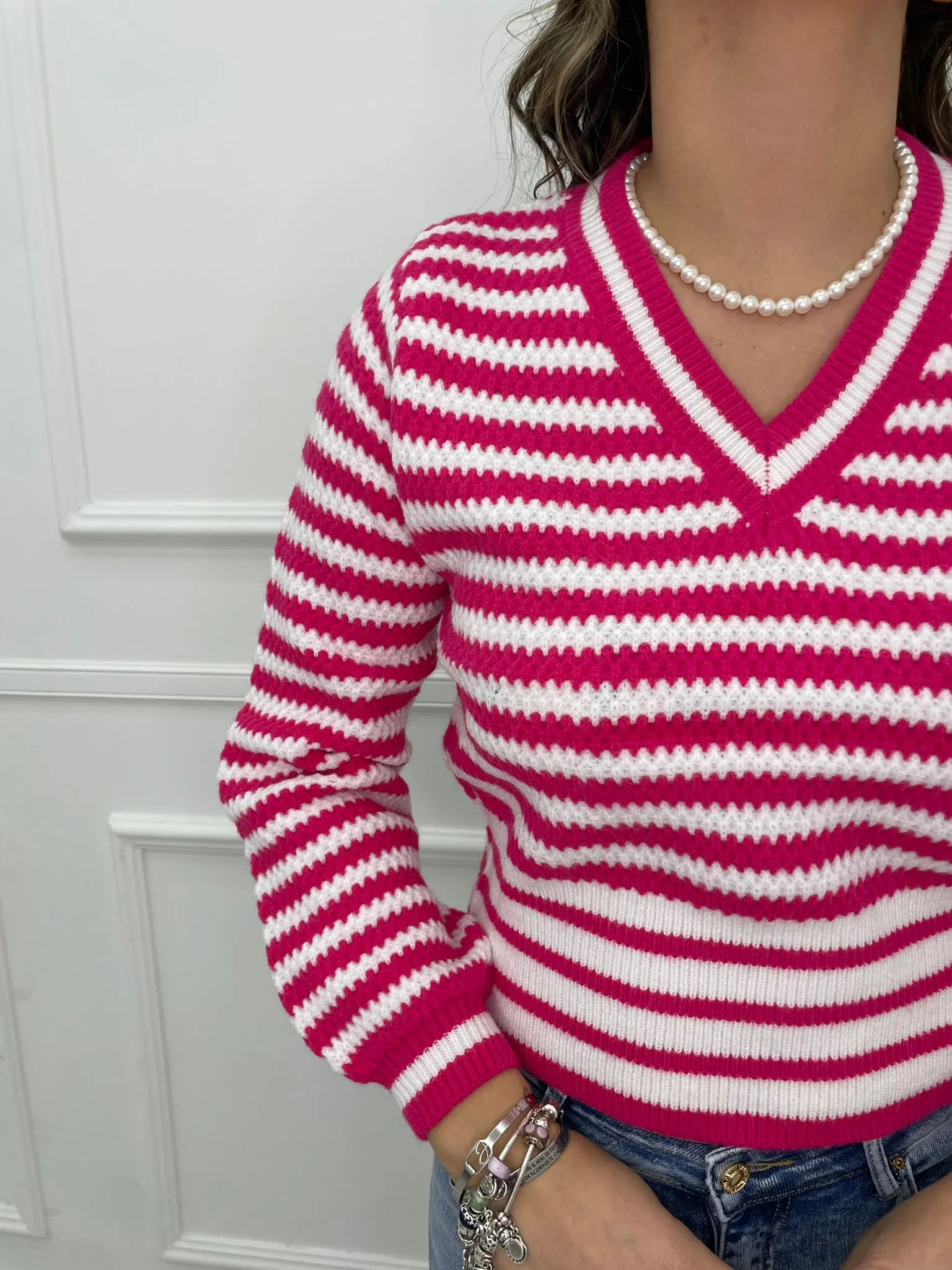 Maglione over scollo a v fantasia righe