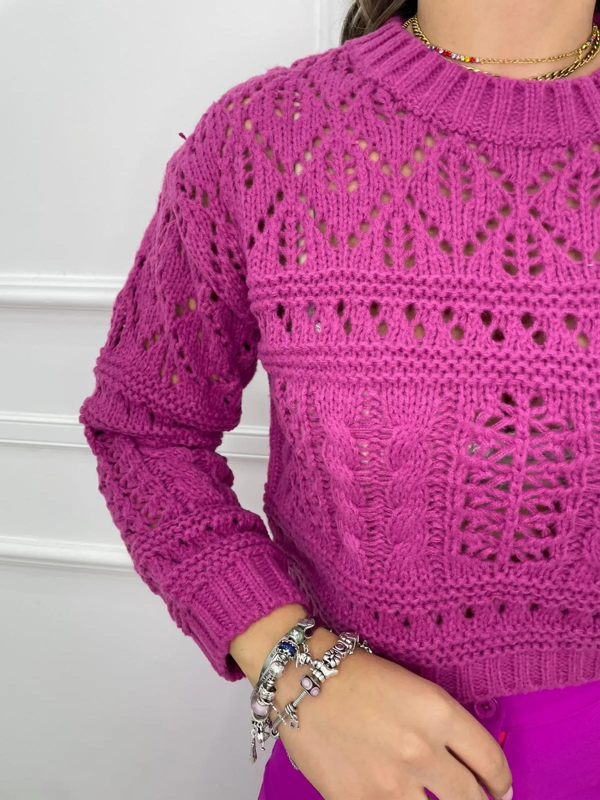 Maglione tinta unita trama traforata