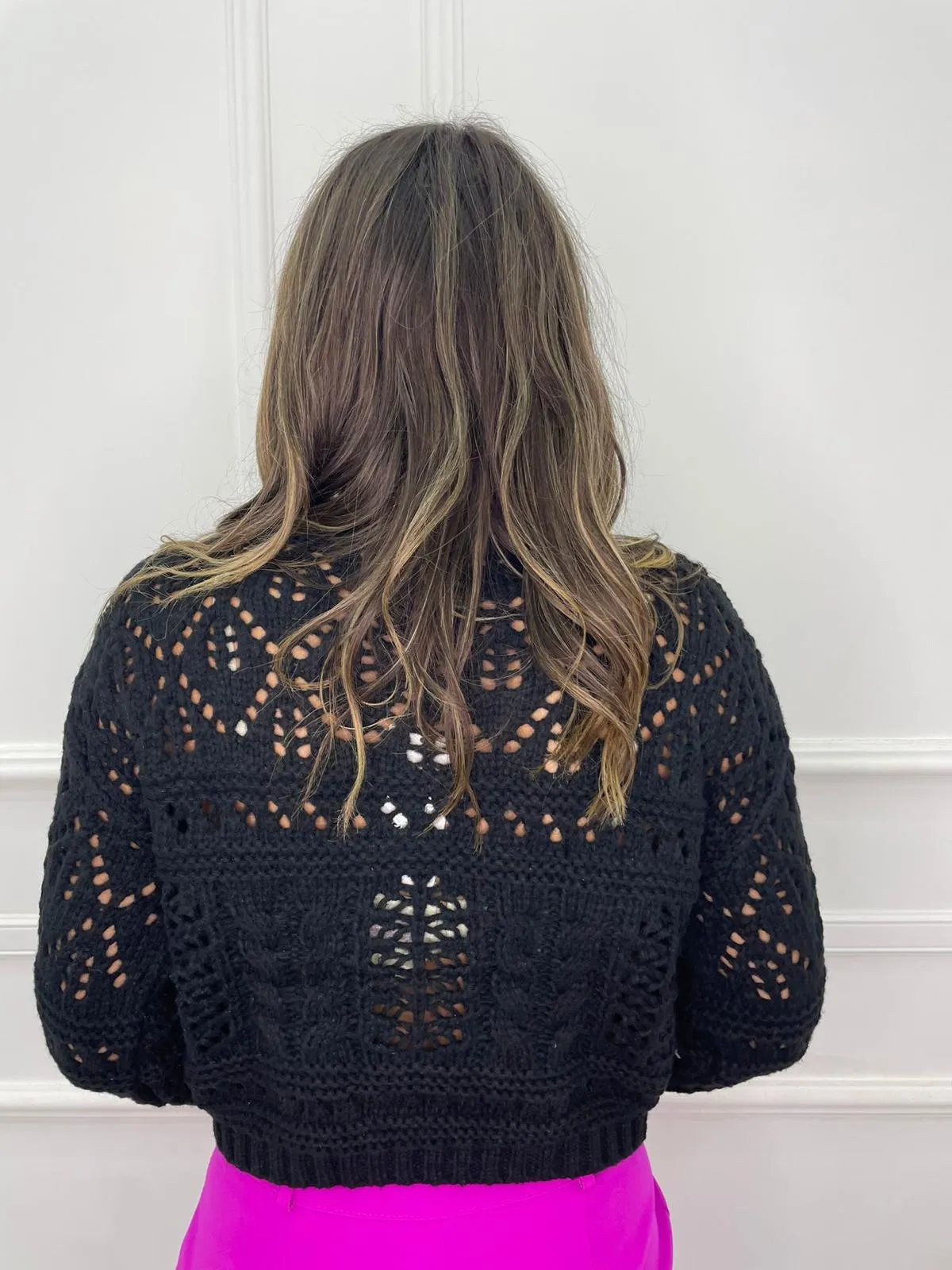 Maglione tinta unita trama traforata