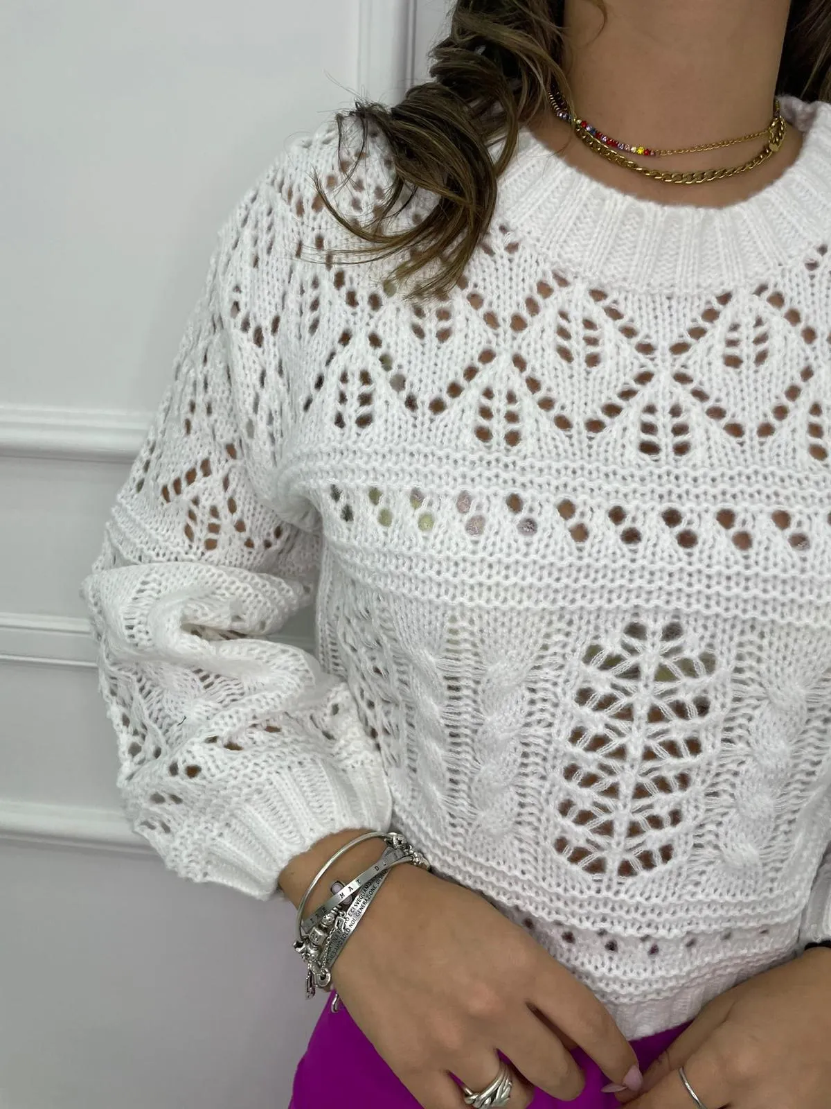 Maglione tinta unita trama traforata